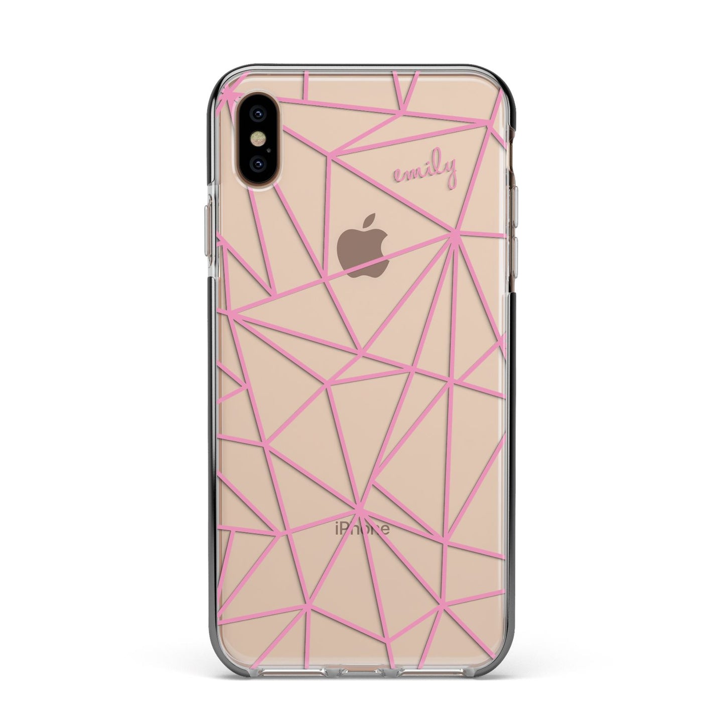 Personalised Clear Outlines Name Pink Apple iPhone Xs Max Impact Case Black Edge on Gold Phone