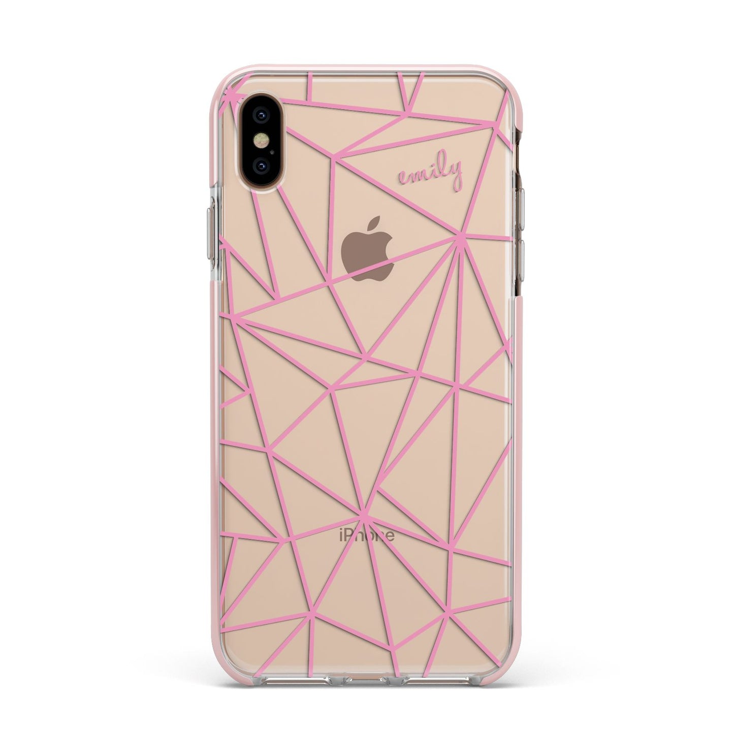 Personalised Clear Outlines Name Pink Apple iPhone Xs Max Impact Case Pink Edge on Gold Phone