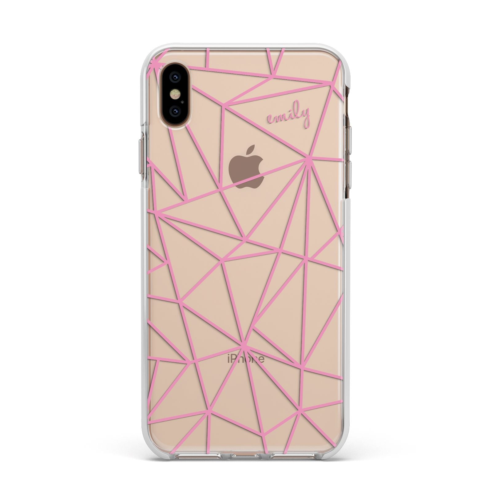 Personalised Clear Outlines Name Pink Apple iPhone Xs Max Impact Case White Edge on Gold Phone