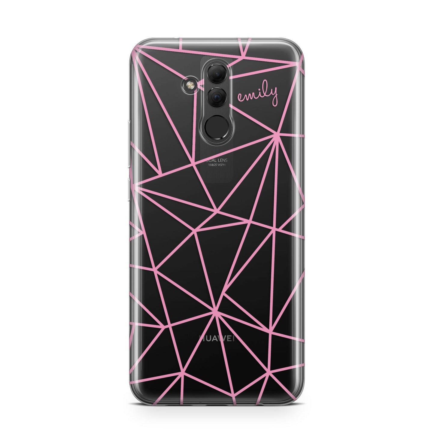 Personalised Clear Outlines Name Pink Huawei Mate 20 Lite