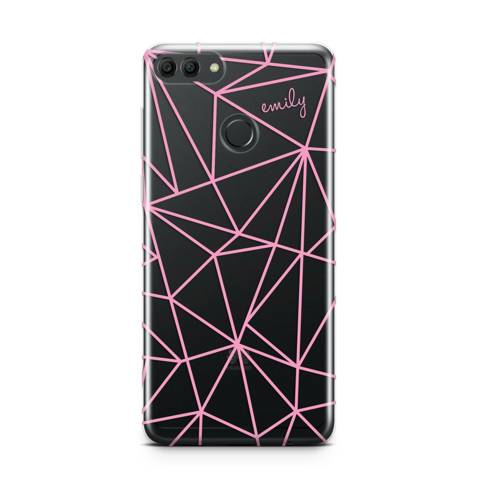Personalised Clear Outlines Name Pink Huawei Y9 2018