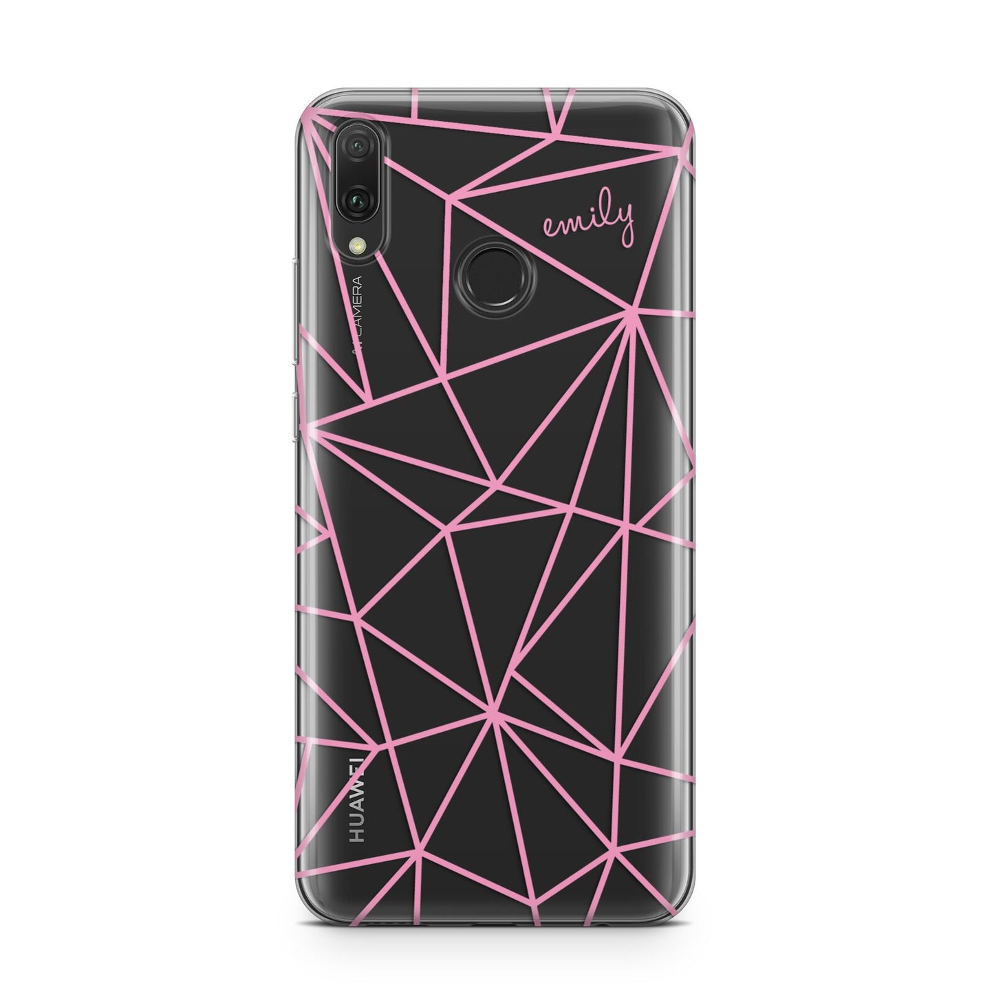 Personalised Clear Outlines Name Pink Huawei Y9 2019