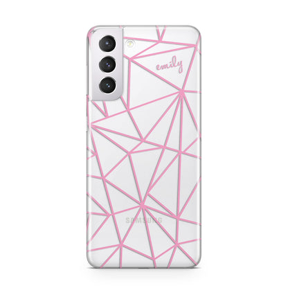 Personalised Clear Outlines Name Pink Samsung S21 Case