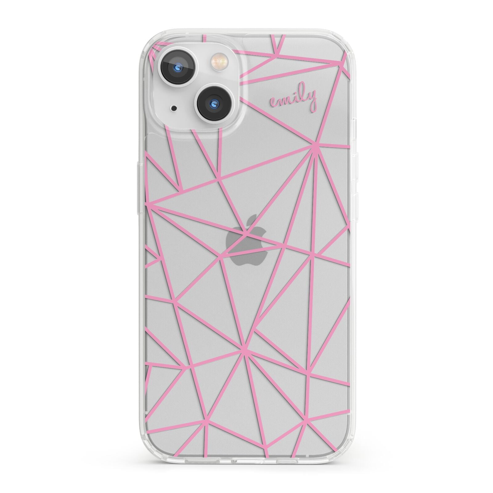 Personalised Clear Outlines Name Pink iPhone 13 Clear Bumper Case