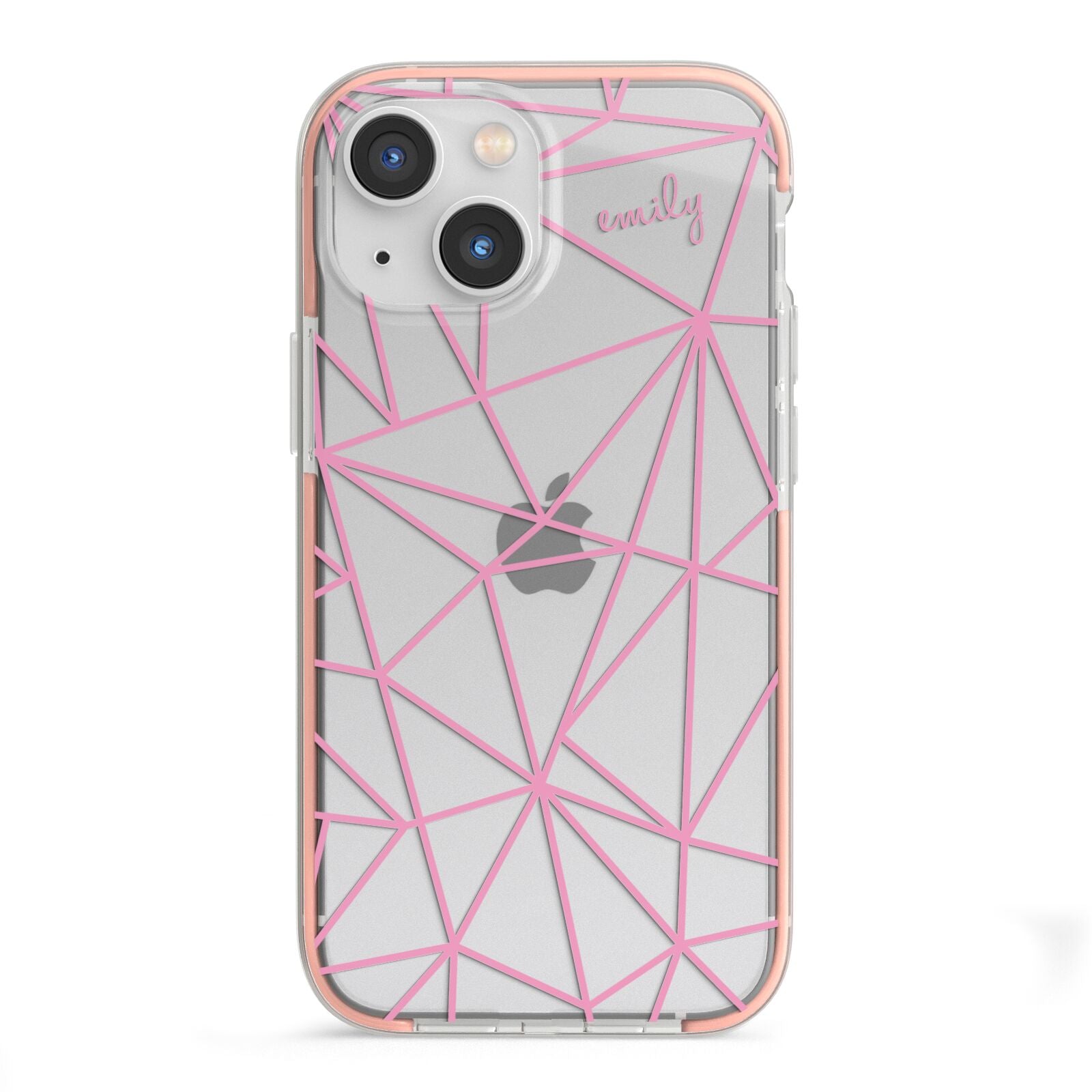 Personalised Clear Outlines Name Pink iPhone 13 Mini TPU Impact Case with Pink Edges