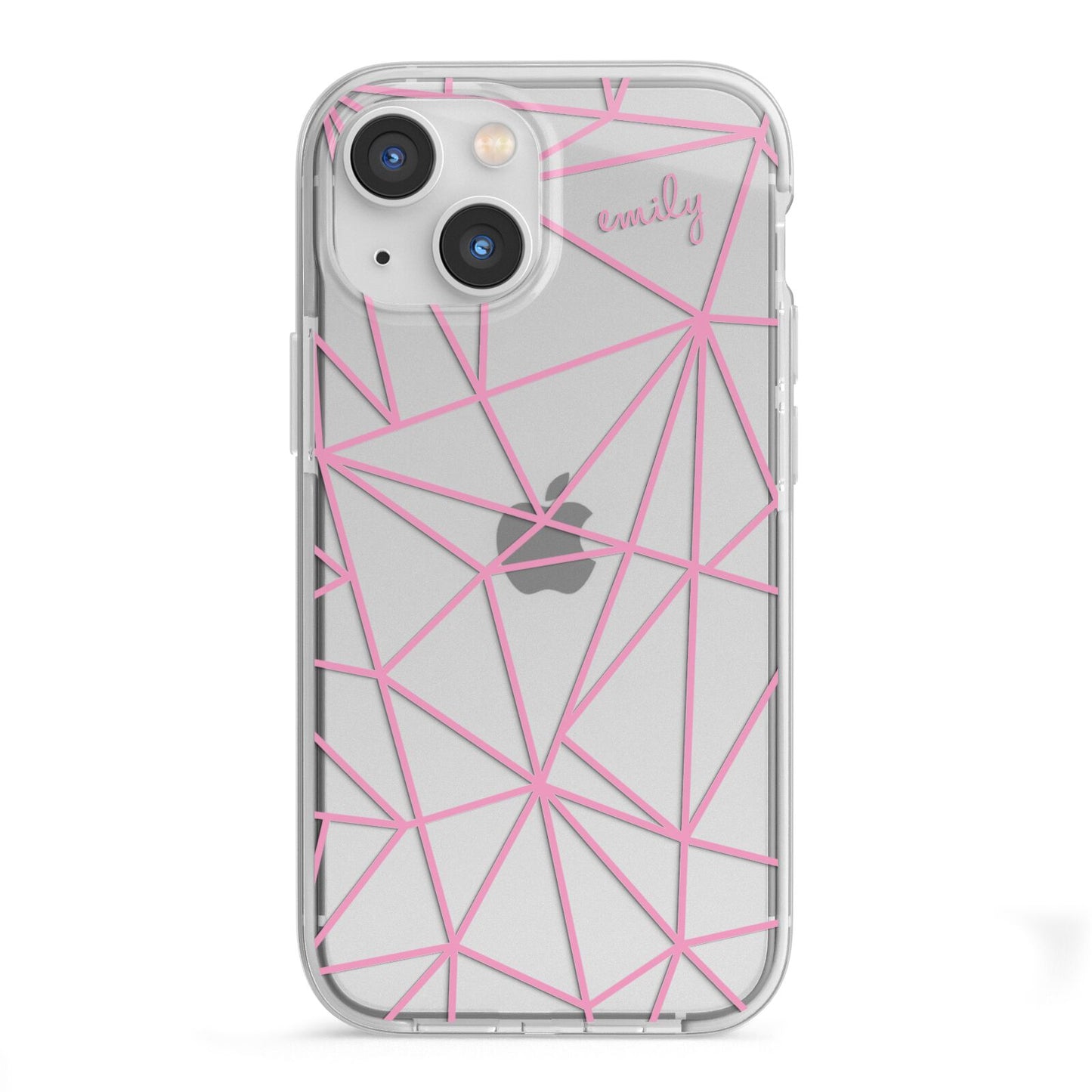 Personalised Clear Outlines Name Pink iPhone 13 Mini TPU Impact Case with White Edges