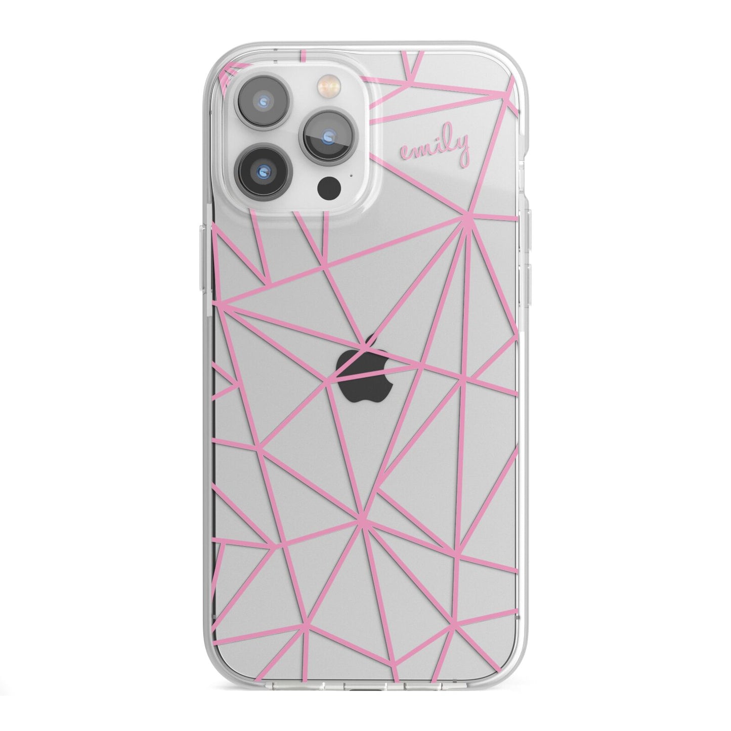 Personalised Clear Outlines Name Pink iPhone 13 Pro Max TPU Impact Case with White Edges