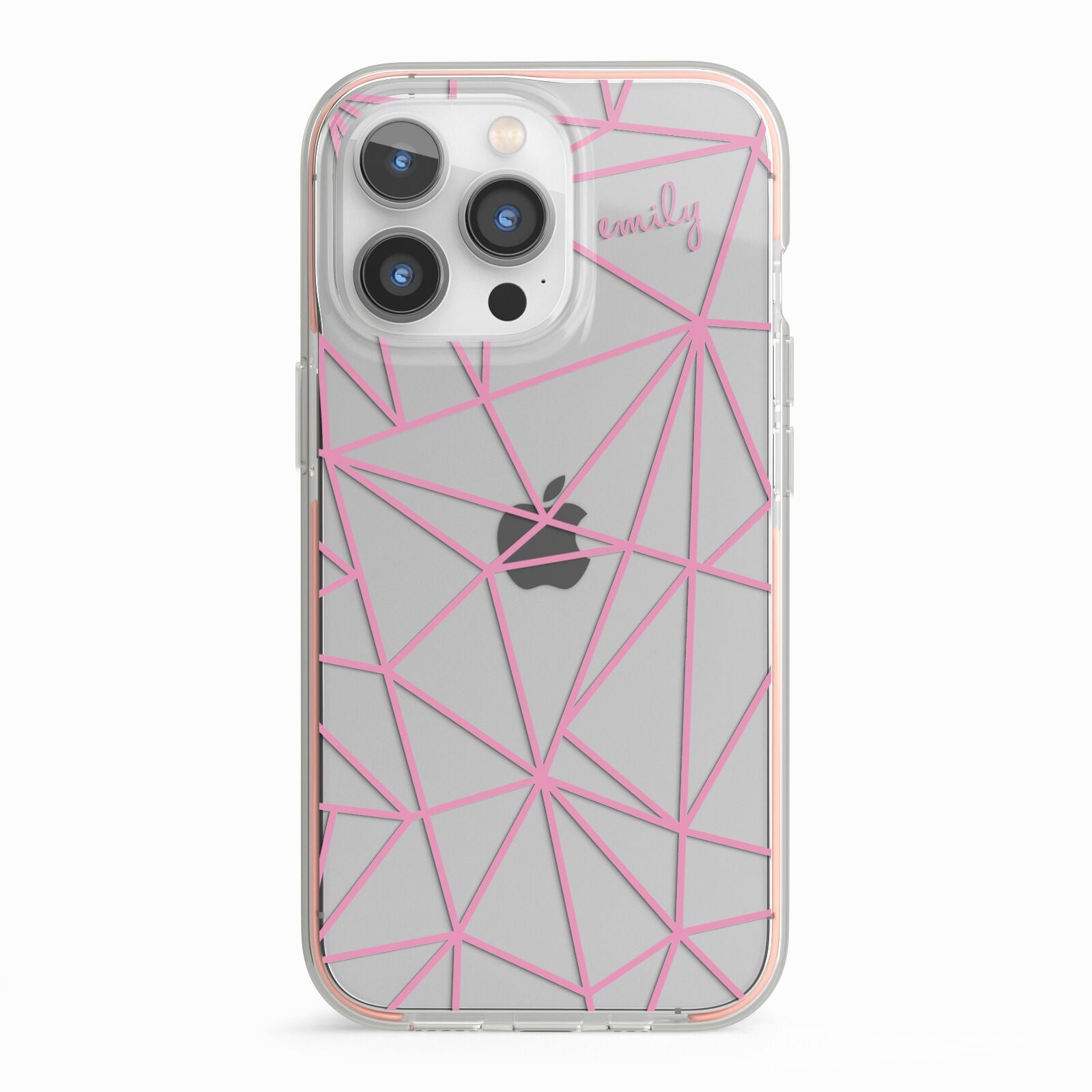 Personalised Clear Outlines Name Pink iPhone 13 Pro TPU Impact Case with Pink Edges