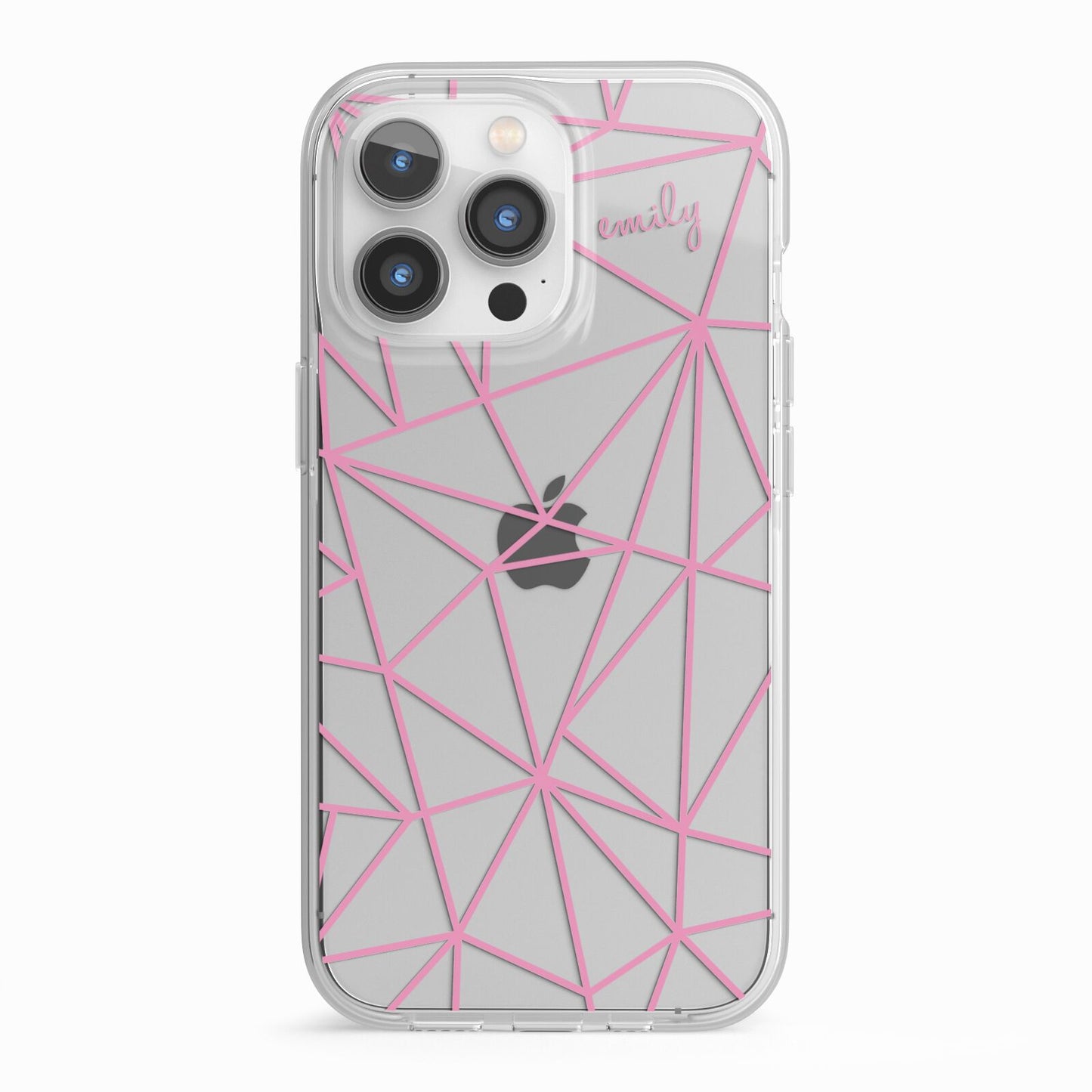 Personalised Clear Outlines Name Pink iPhone 13 Pro TPU Impact Case with White Edges