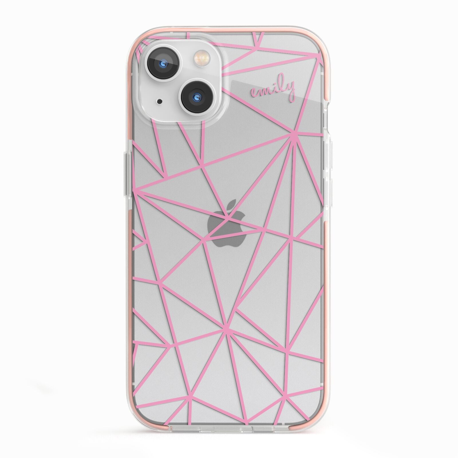 Personalised Clear Outlines Name Pink iPhone 13 TPU Impact Case with Pink Edges