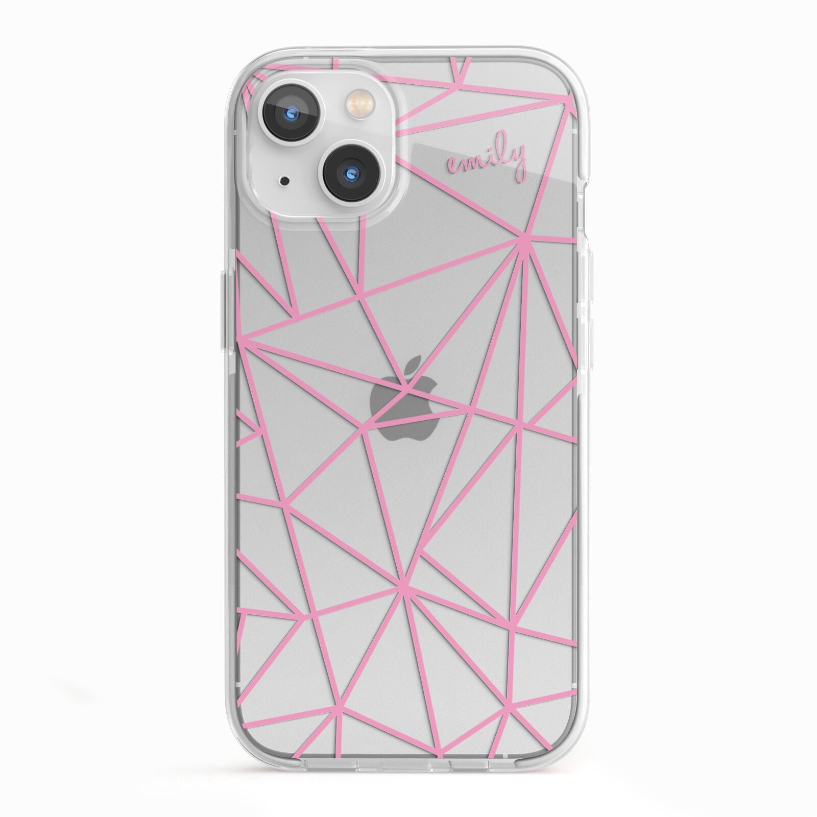 Personalised Clear Outlines Name Pink iPhone 13 TPU Impact Case with White Edges