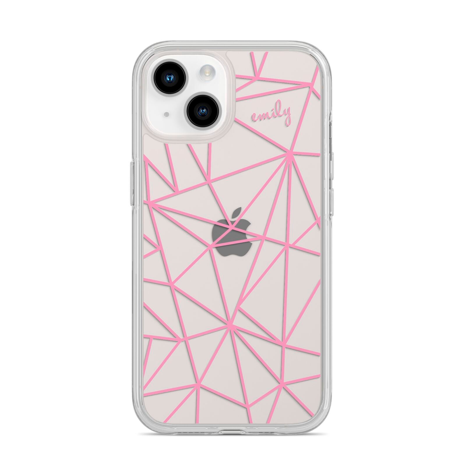 Personalised Clear Outlines Name Pink iPhone 14 Clear Tough Case Starlight