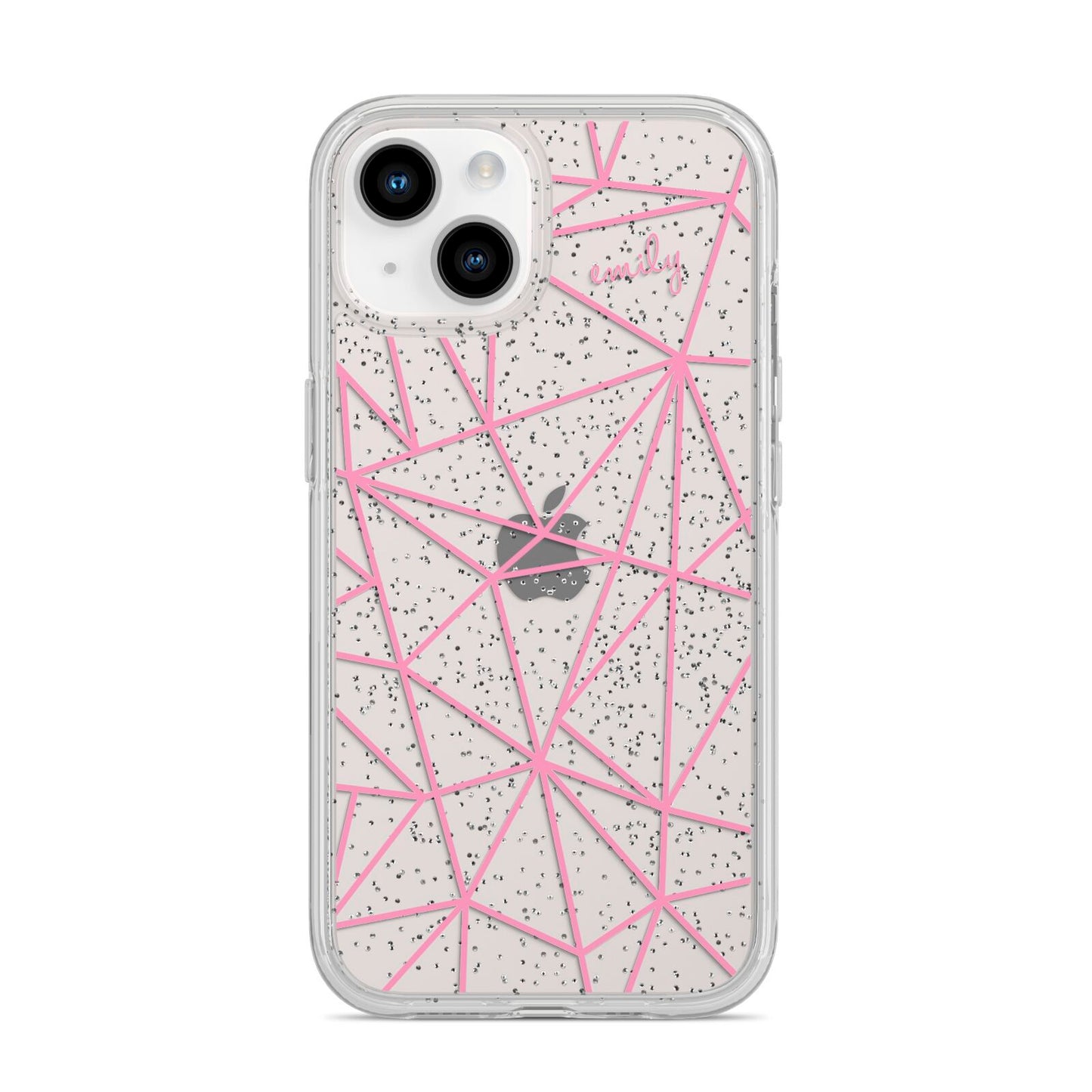 Personalised Clear Outlines Name Pink iPhone 14 Glitter Tough Case Starlight