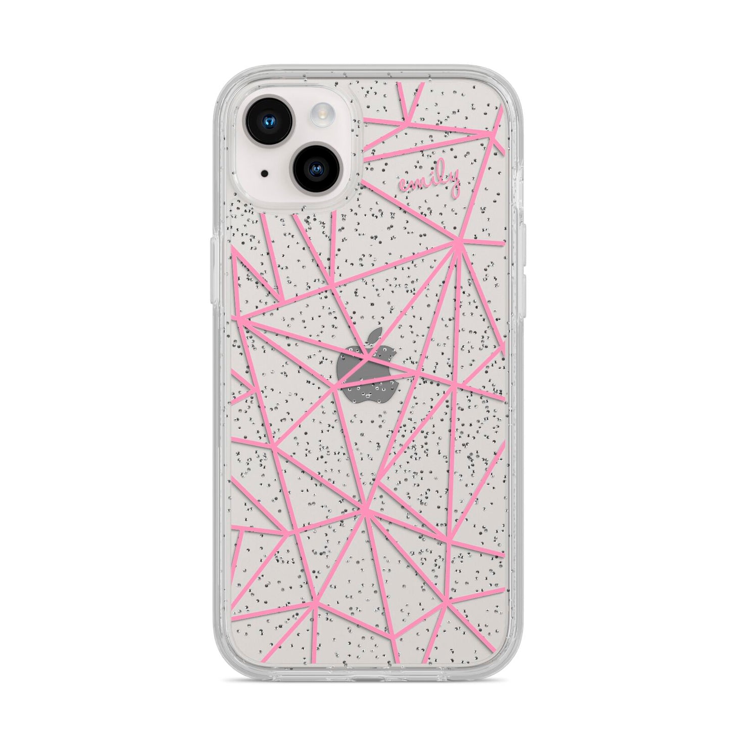 Personalised Clear Outlines Name Pink iPhone 14 Plus Glitter Tough Case Starlight