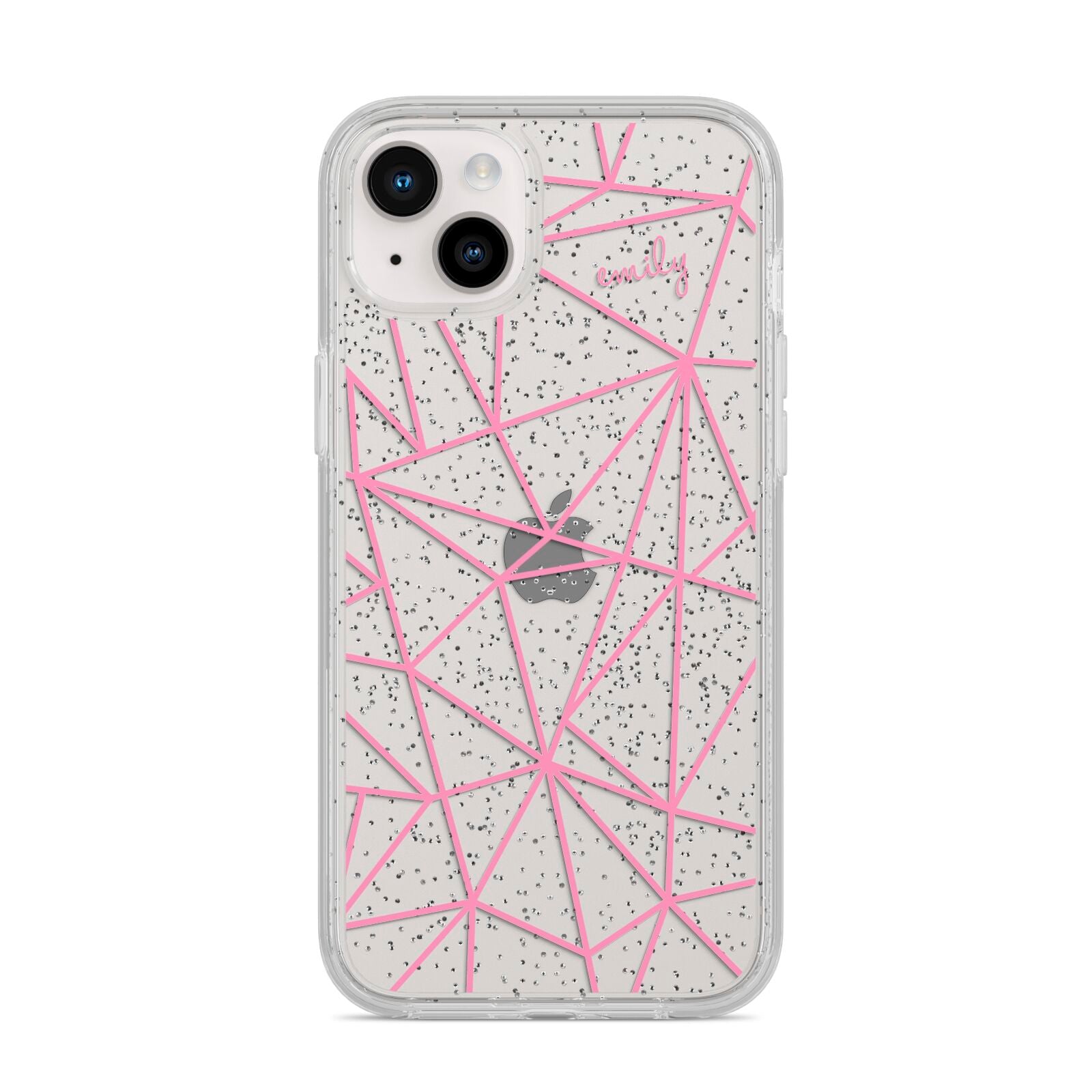 Personalised Clear Outlines Name Pink iPhone 14 Plus Glitter Tough Case Starlight