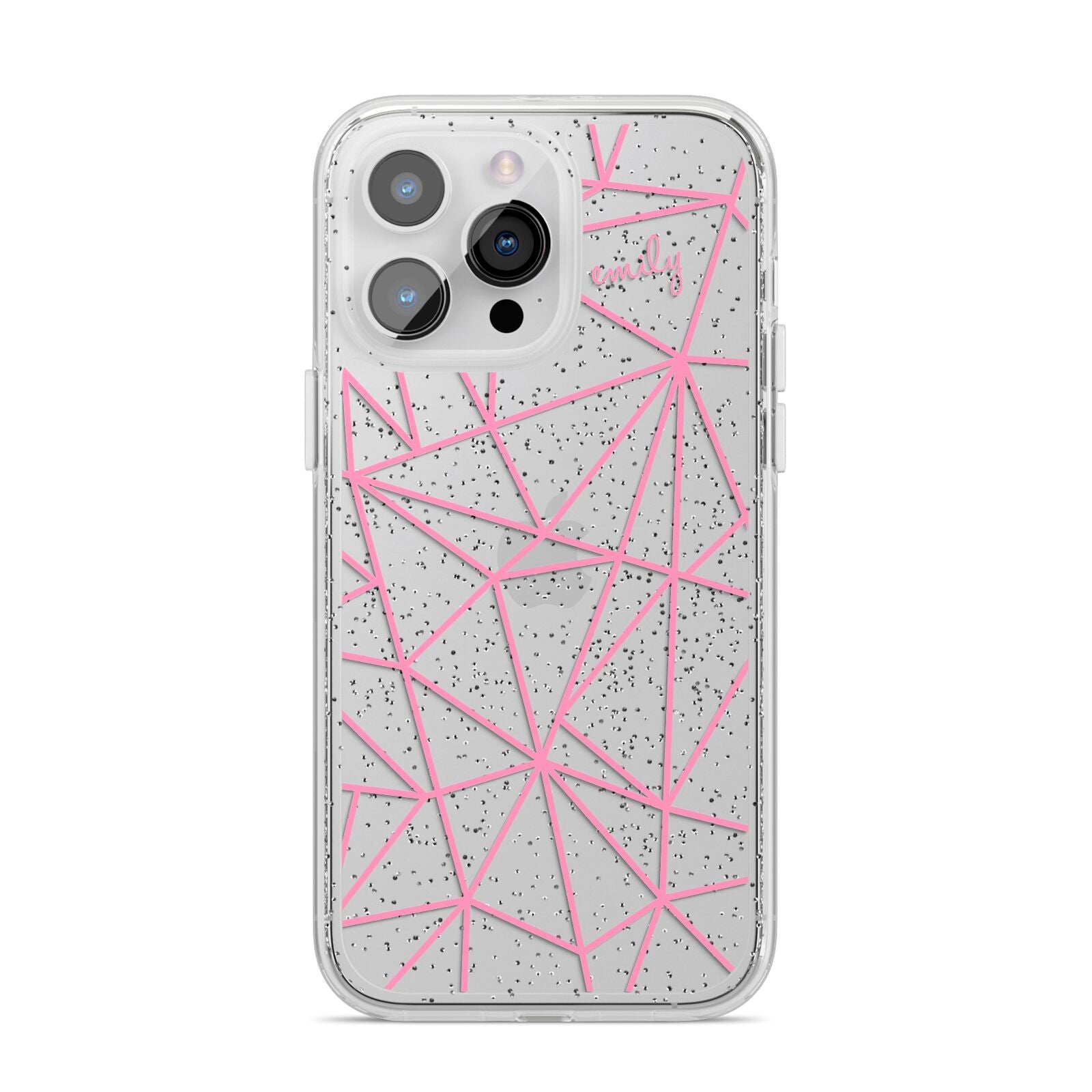 Personalised Clear Outlines Name Pink iPhone 14 Pro Max Glitter Tough Case Silver