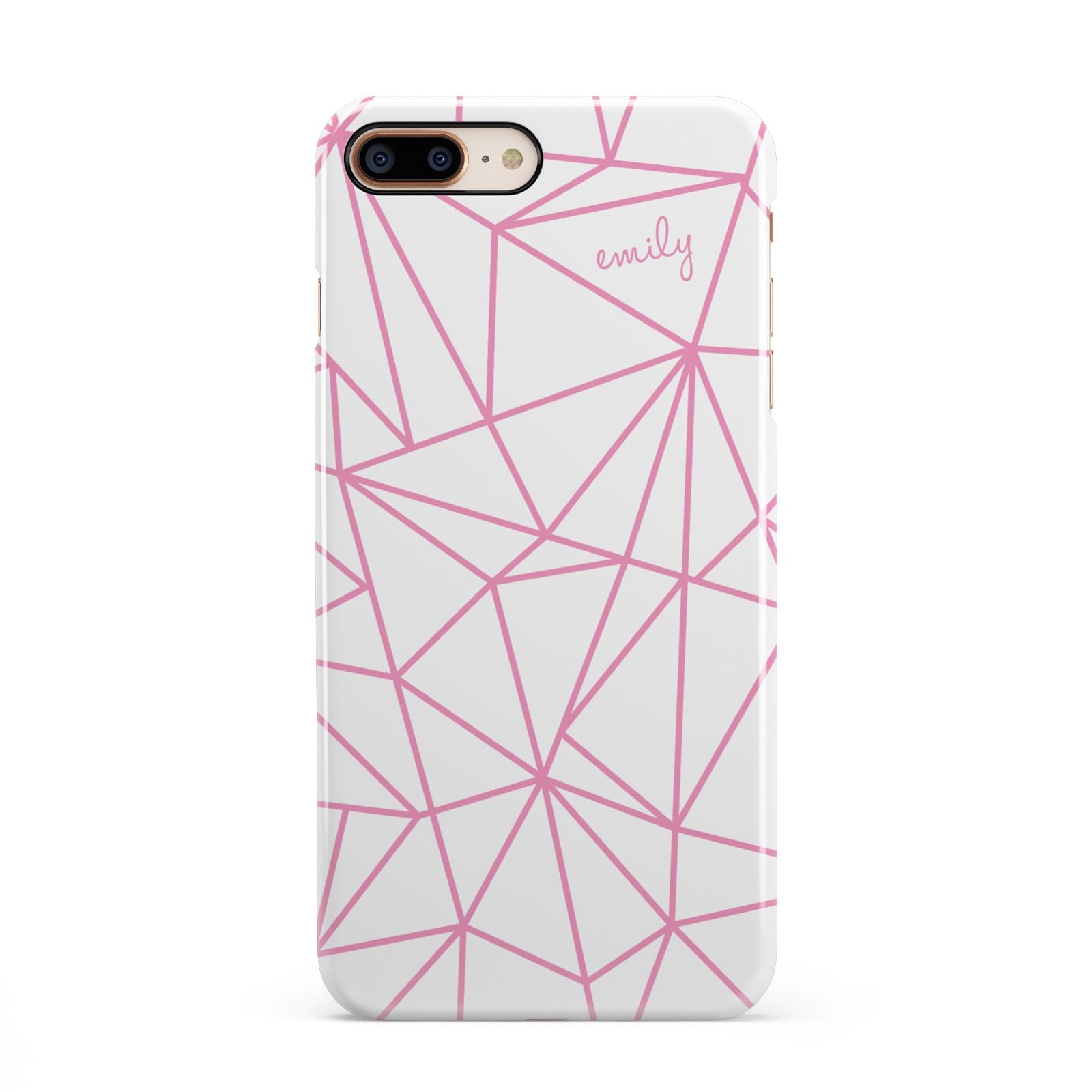 Personalised Clear Outlines Name Pink iPhone 8 Plus 3D Snap Case on Gold Phone