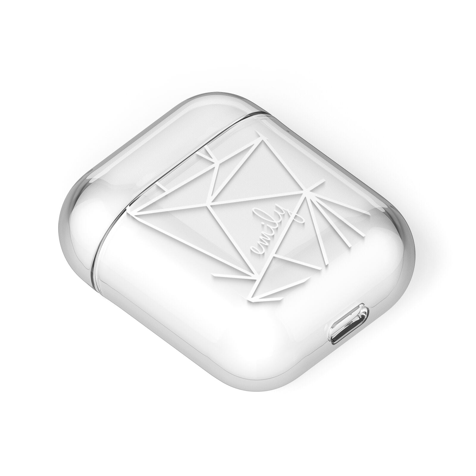 Personalised Clear Outlines Name White AirPods Case Laid Flat