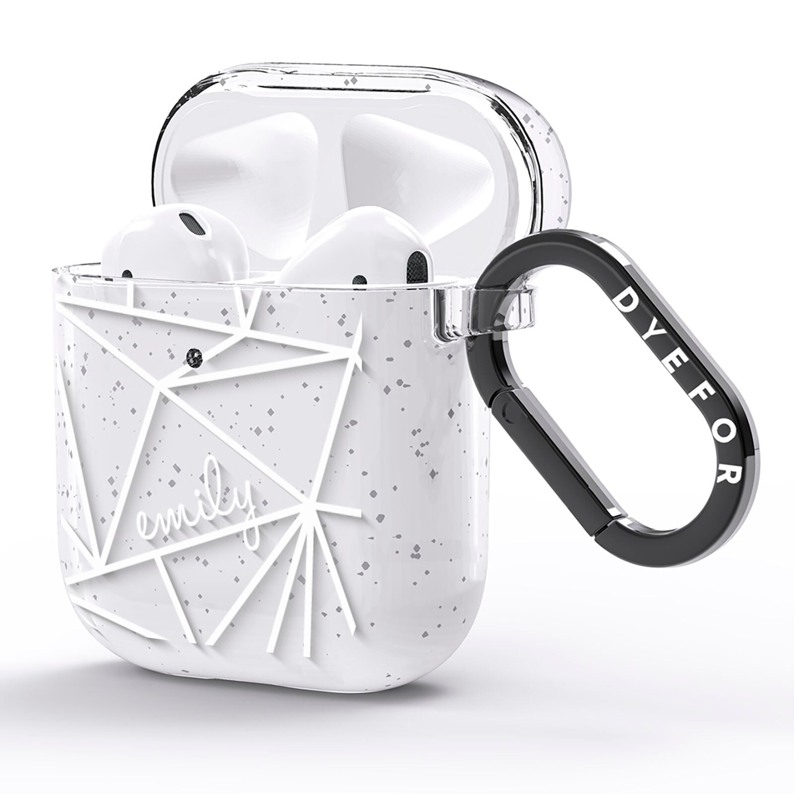 Personalised Clear Outlines Name White AirPods Glitter Case Side Image