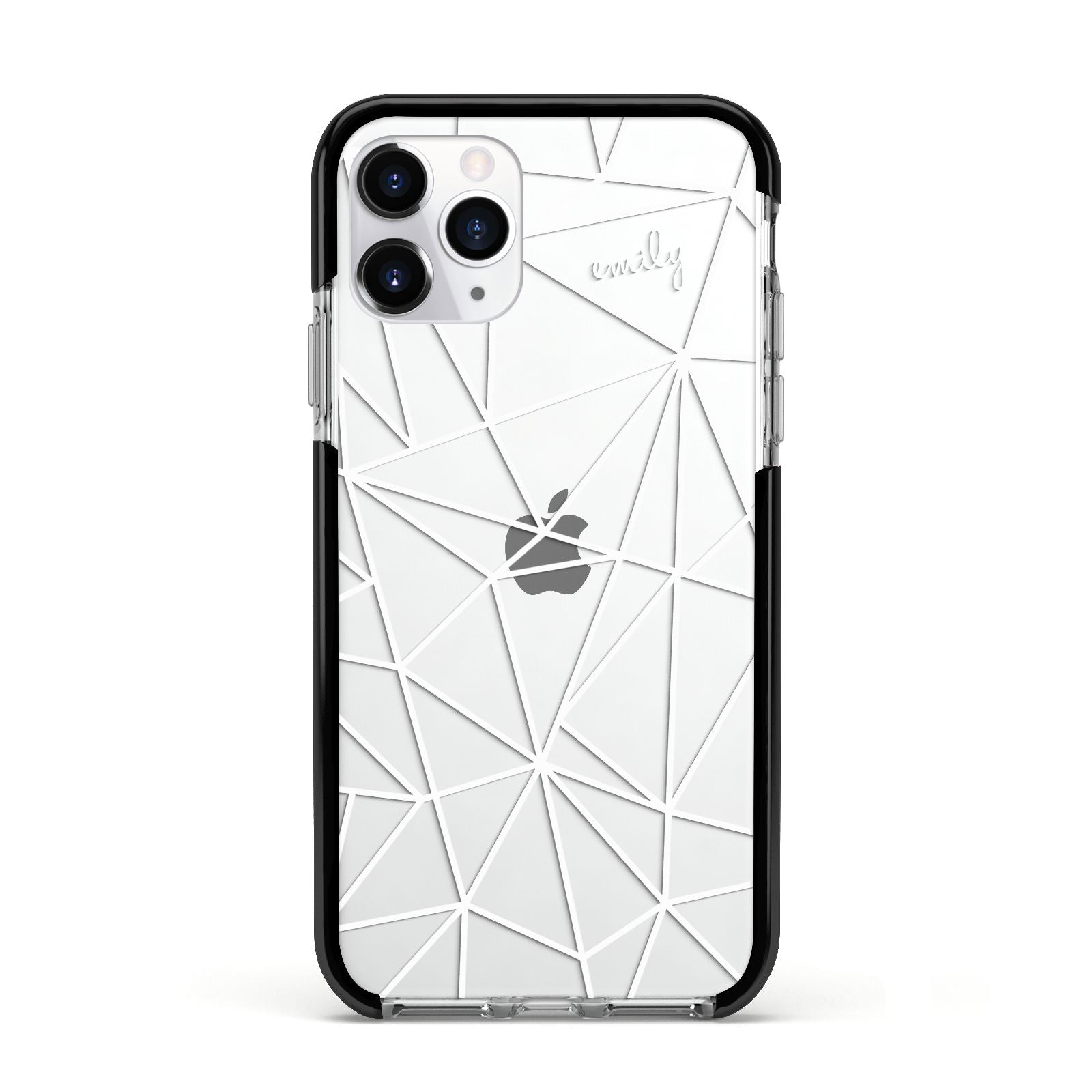 Personalised Clear Outlines Name White Apple iPhone 11 Pro in Silver with Black Impact Case