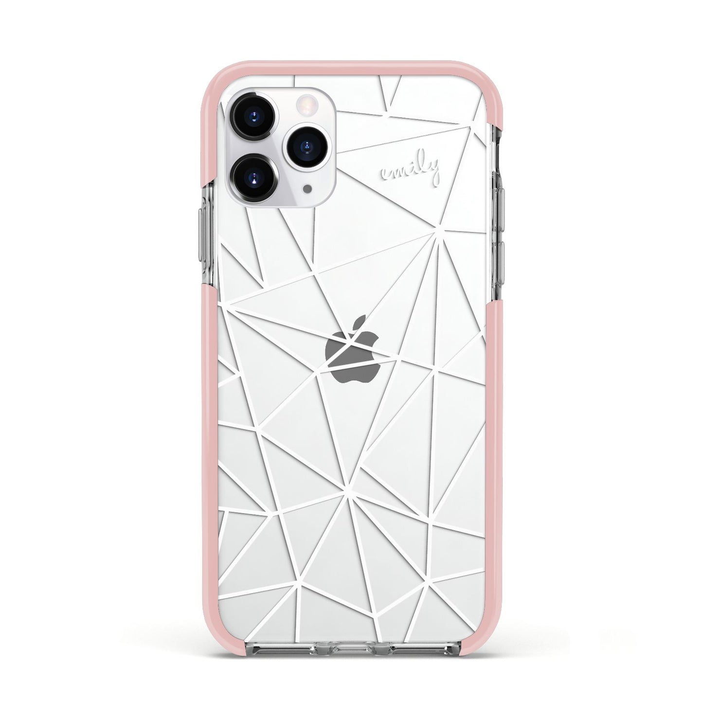 Personalised Clear Outlines Name White Apple iPhone 11 Pro in Silver with Pink Impact Case