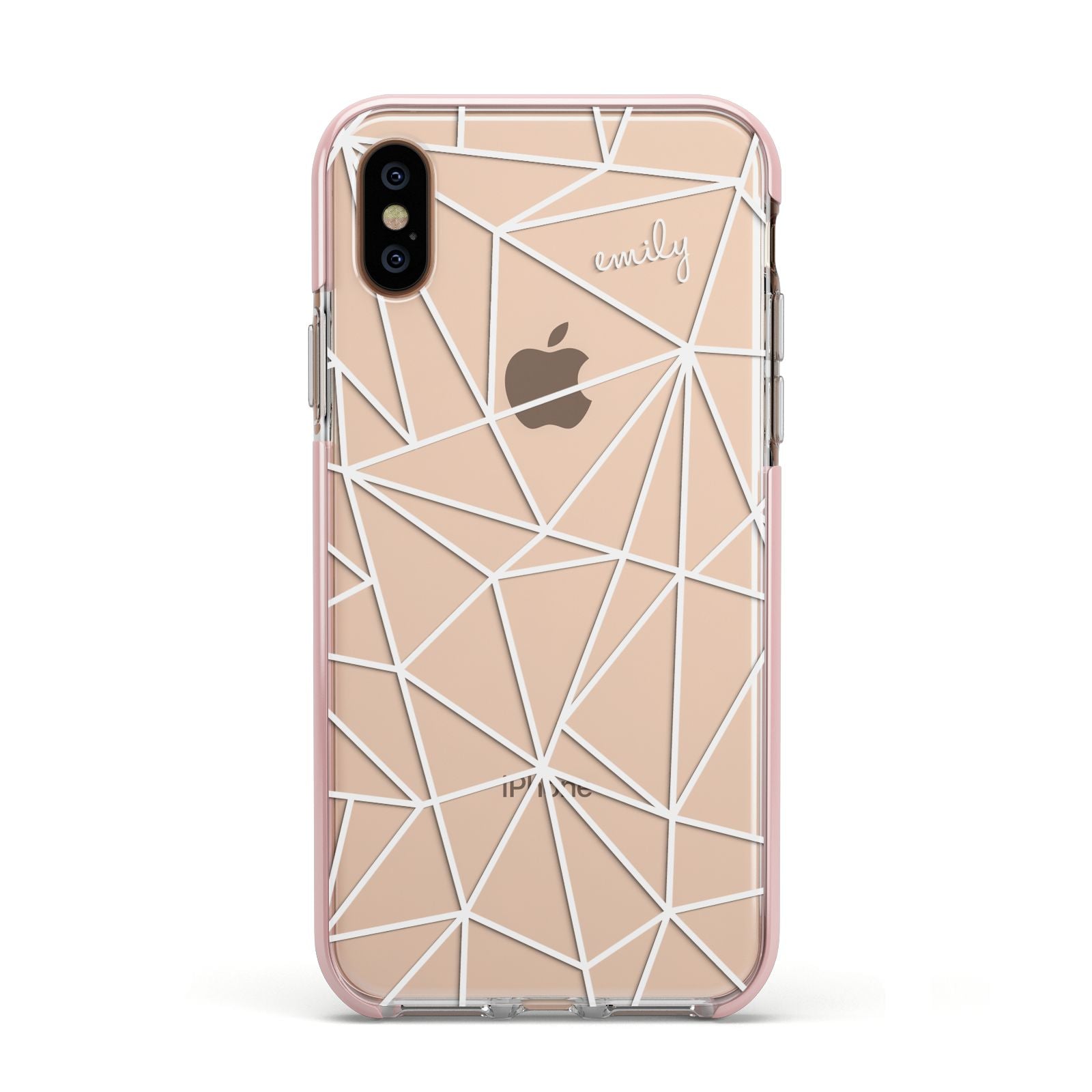 Personalised Clear Outlines Name White Apple iPhone Xs Impact Case Pink Edge on Gold Phone