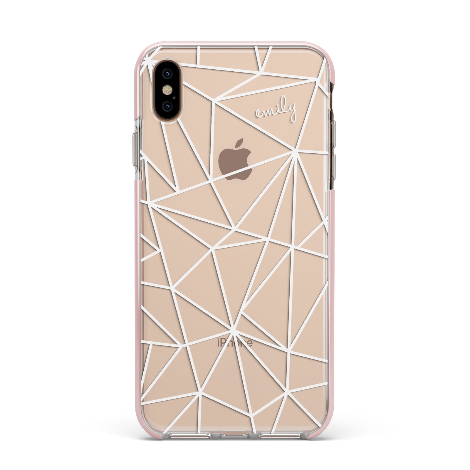 Personalised Clear Outlines Name White Apple iPhone Xs Max Impact Case Pink Edge on Gold Phone