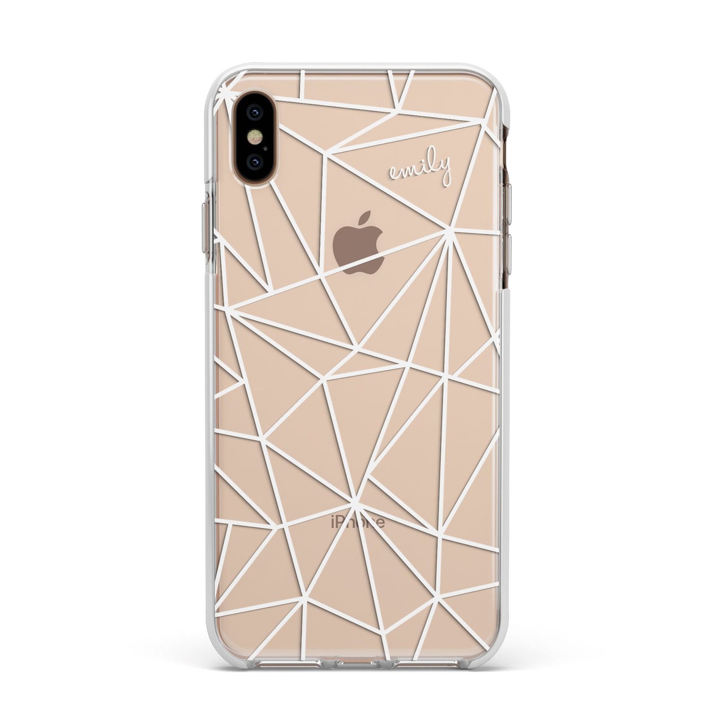 Personalised Clear Outlines Name White Apple iPhone Xs Max Impact Case White Edge on Gold Phone