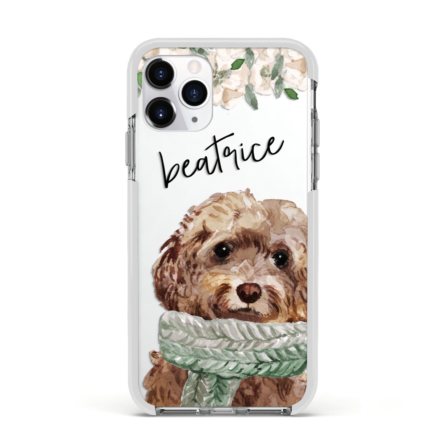 Personalised Cockapoo Dog Apple iPhone 11 Pro in Silver with White Impact Case