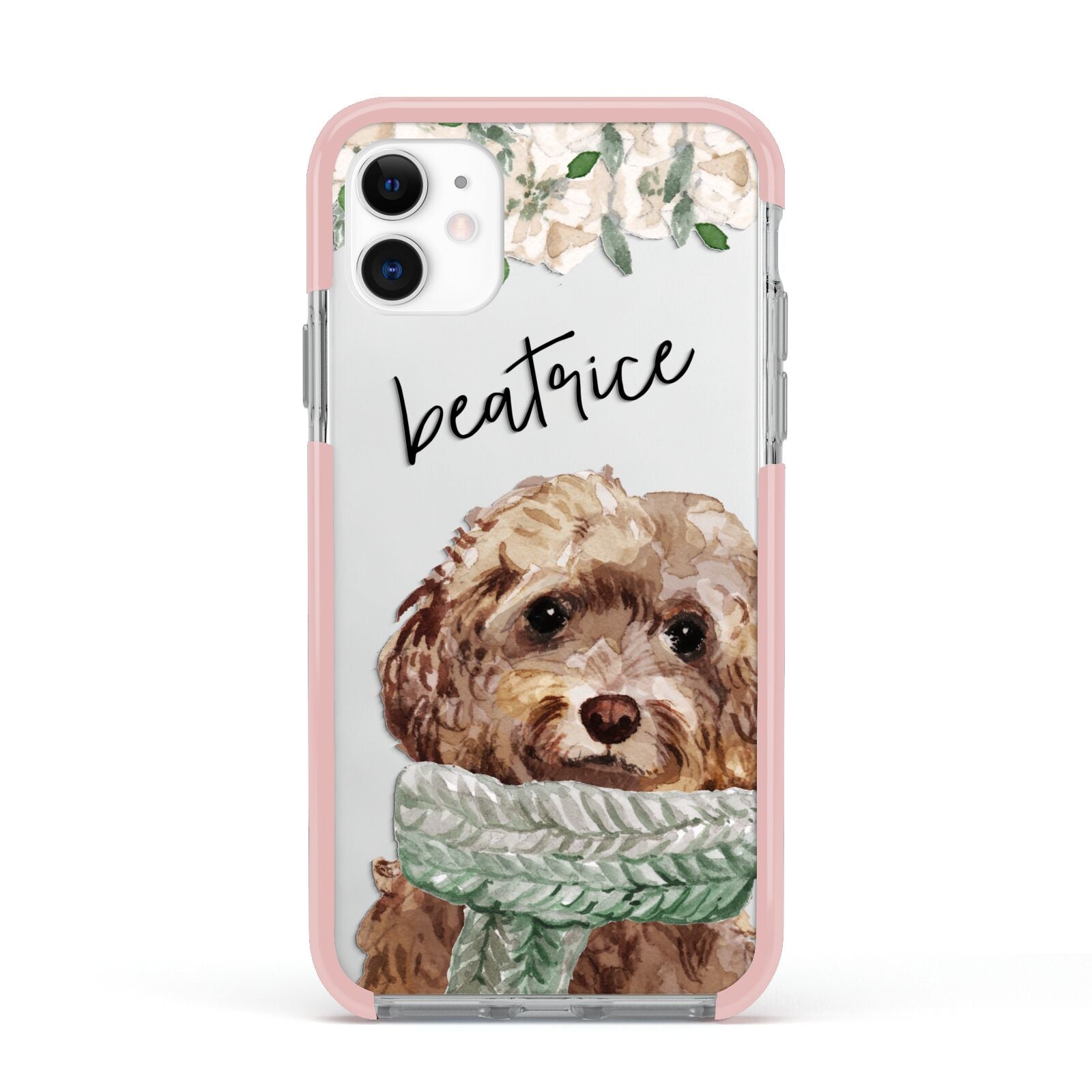 Personalised Cockapoo Dog Apple iPhone 11 in White with Pink Impact Case