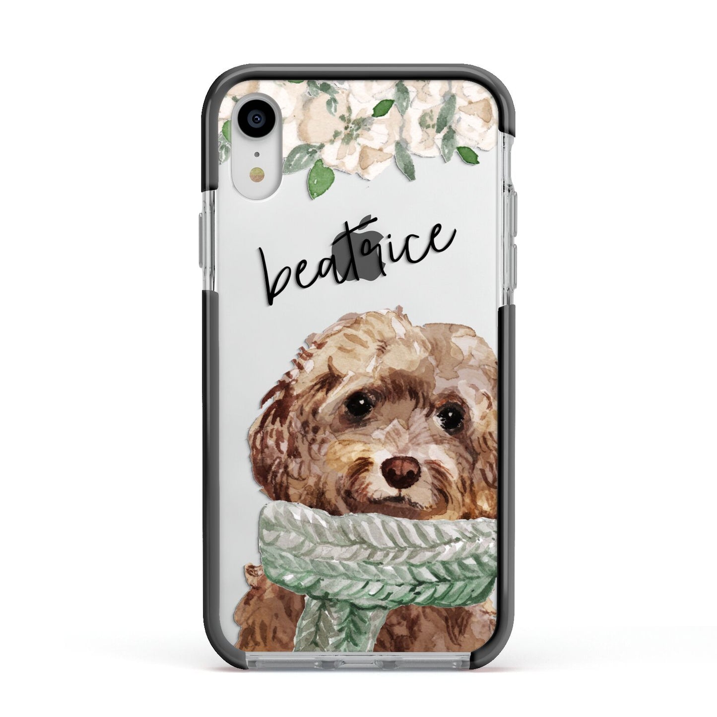 Personalised Cockapoo Dog Apple iPhone XR Impact Case Black Edge on Silver Phone