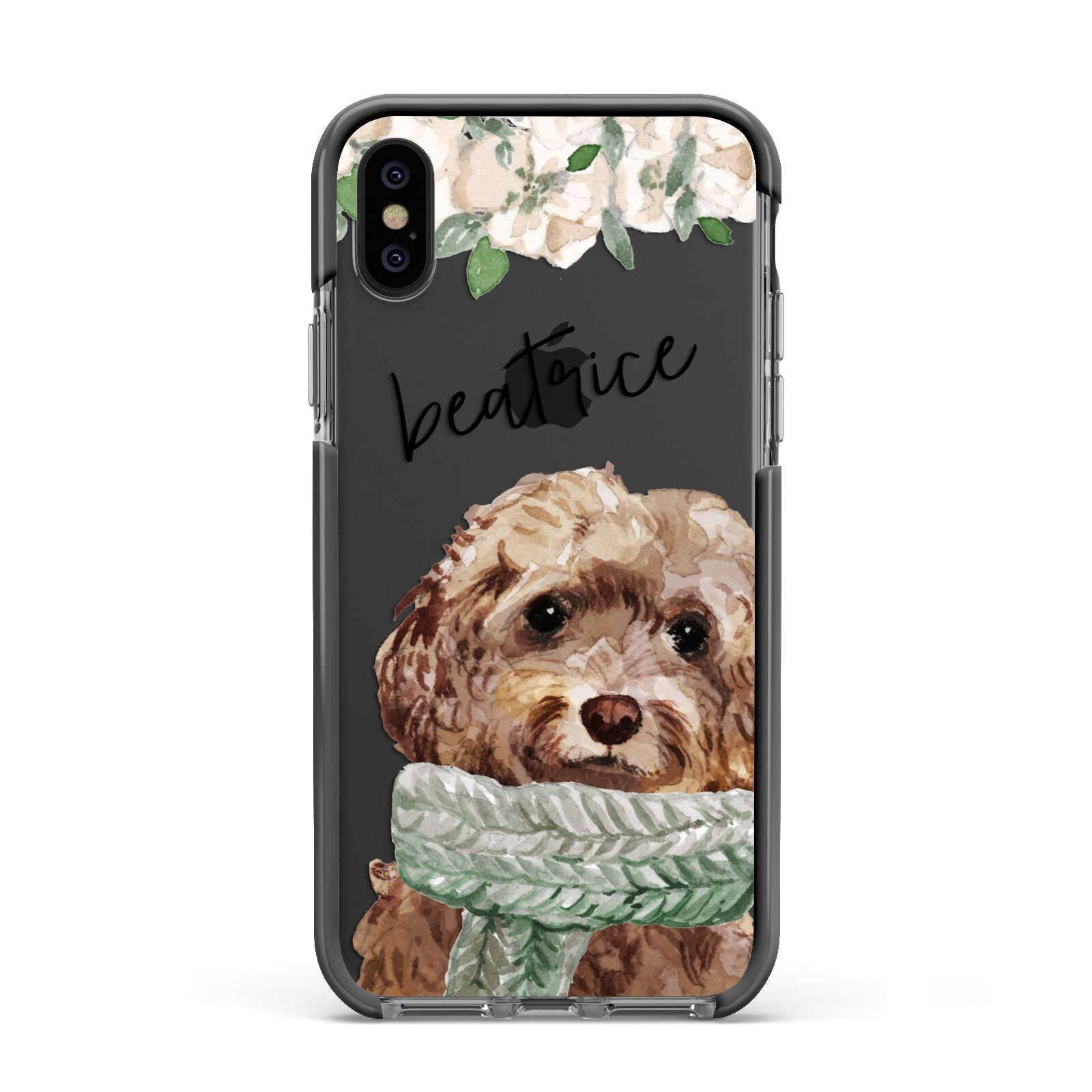 Personalised Cockapoo Dog Apple iPhone Xs Impact Case Black Edge on Black Phone