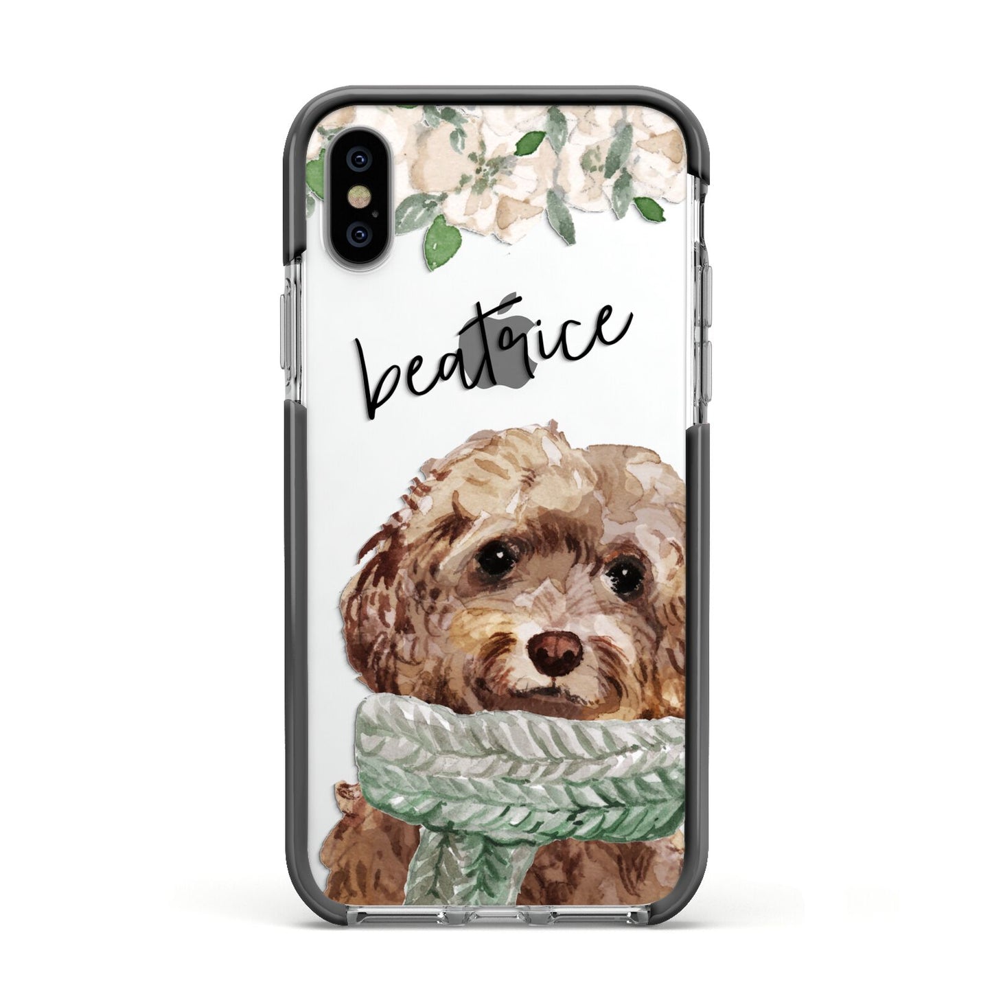 Personalised Cockapoo Dog Apple iPhone Xs Impact Case Black Edge on Silver Phone