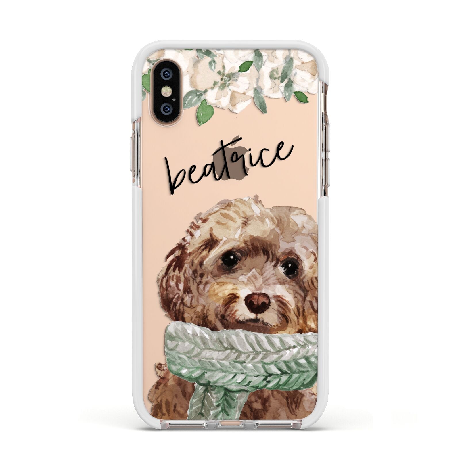 Personalised Cockapoo Dog Apple iPhone Xs Impact Case White Edge on Gold Phone