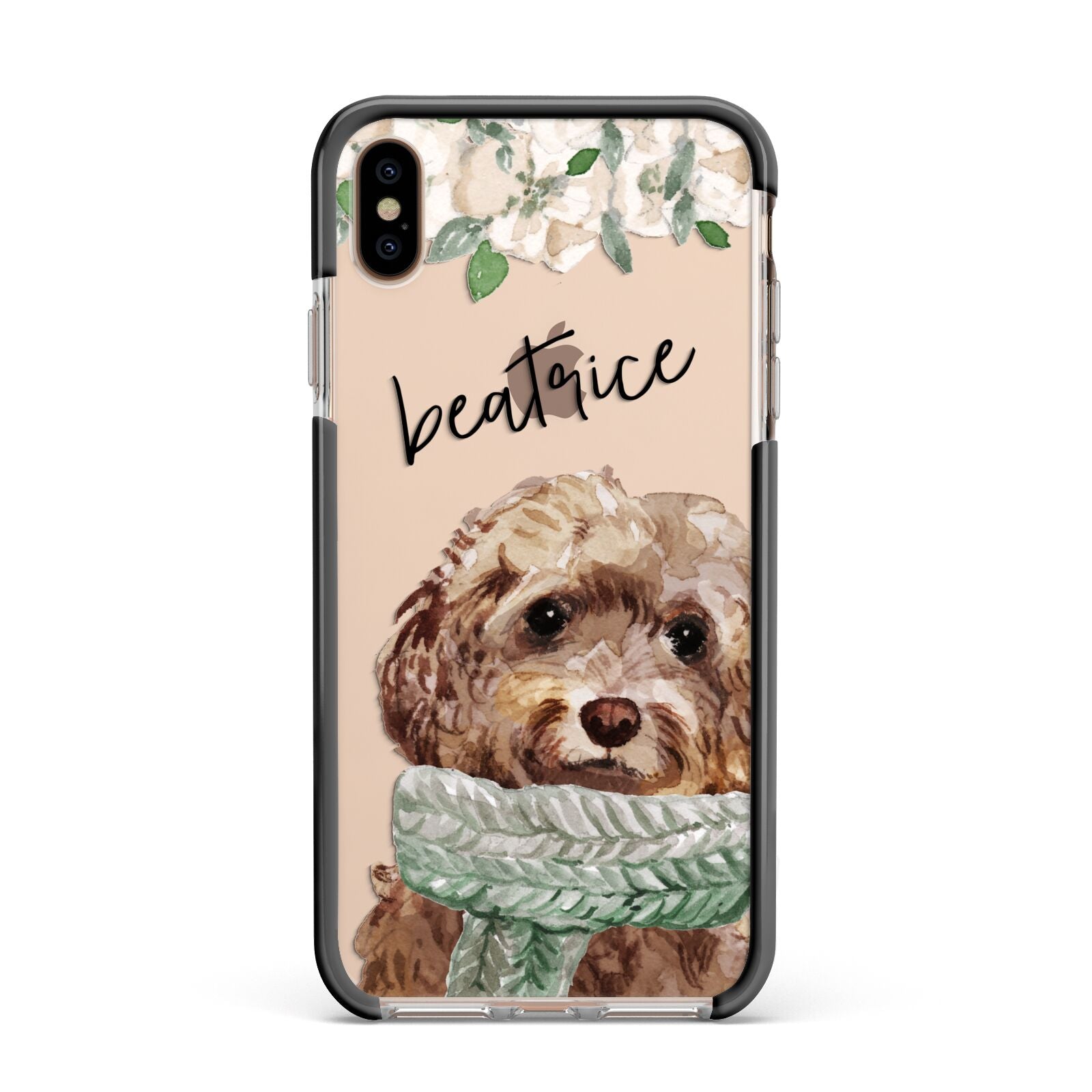 Personalised Cockapoo Dog Apple iPhone Xs Max Impact Case Black Edge on Gold Phone