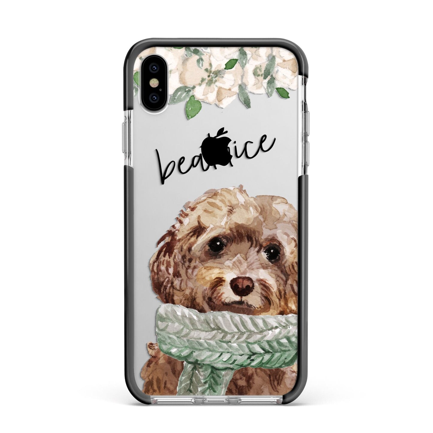 Personalised Cockapoo Dog Apple iPhone Xs Max Impact Case Black Edge on Silver Phone