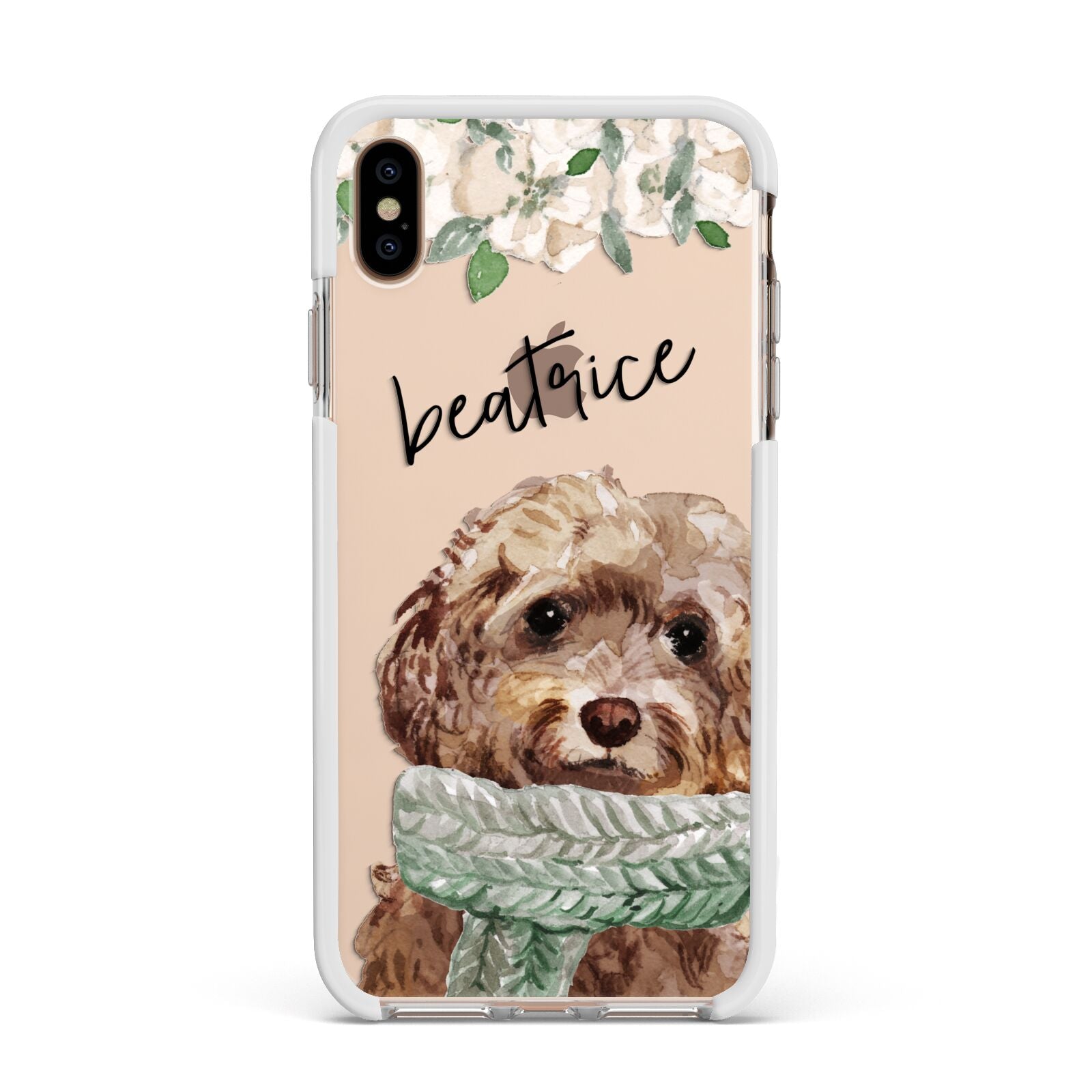 Personalised Cockapoo Dog Apple iPhone Xs Max Impact Case White Edge on Gold Phone