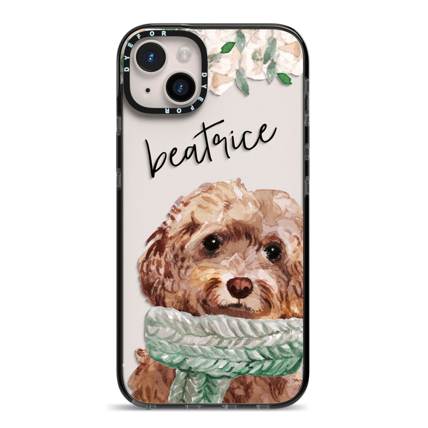 Personalised Cockapoo Dog iPhone 14 Plus Black Impact Case on Silver phone