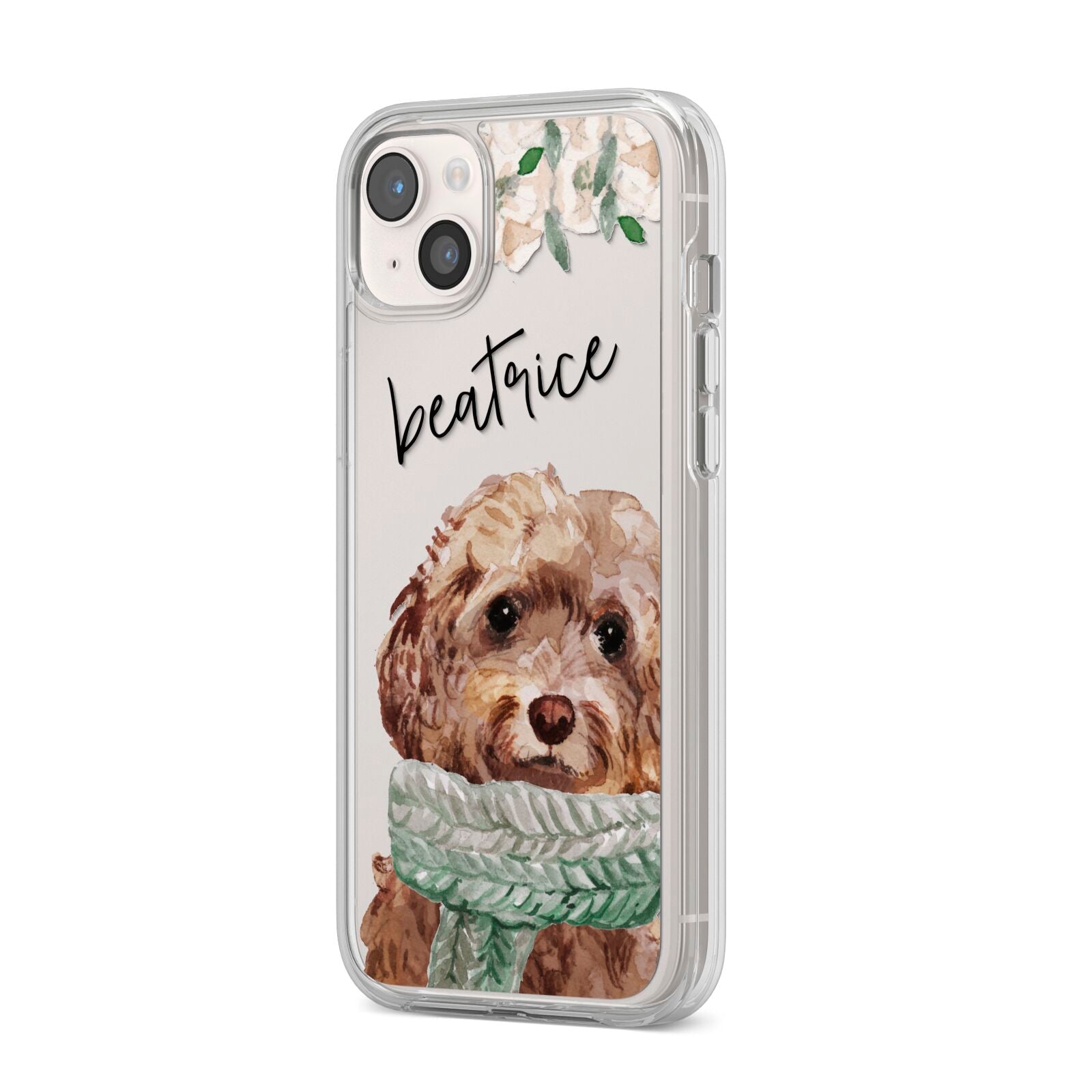 Personalised Cockapoo Dog iPhone 14 Plus Clear Tough Case Starlight Angled Image