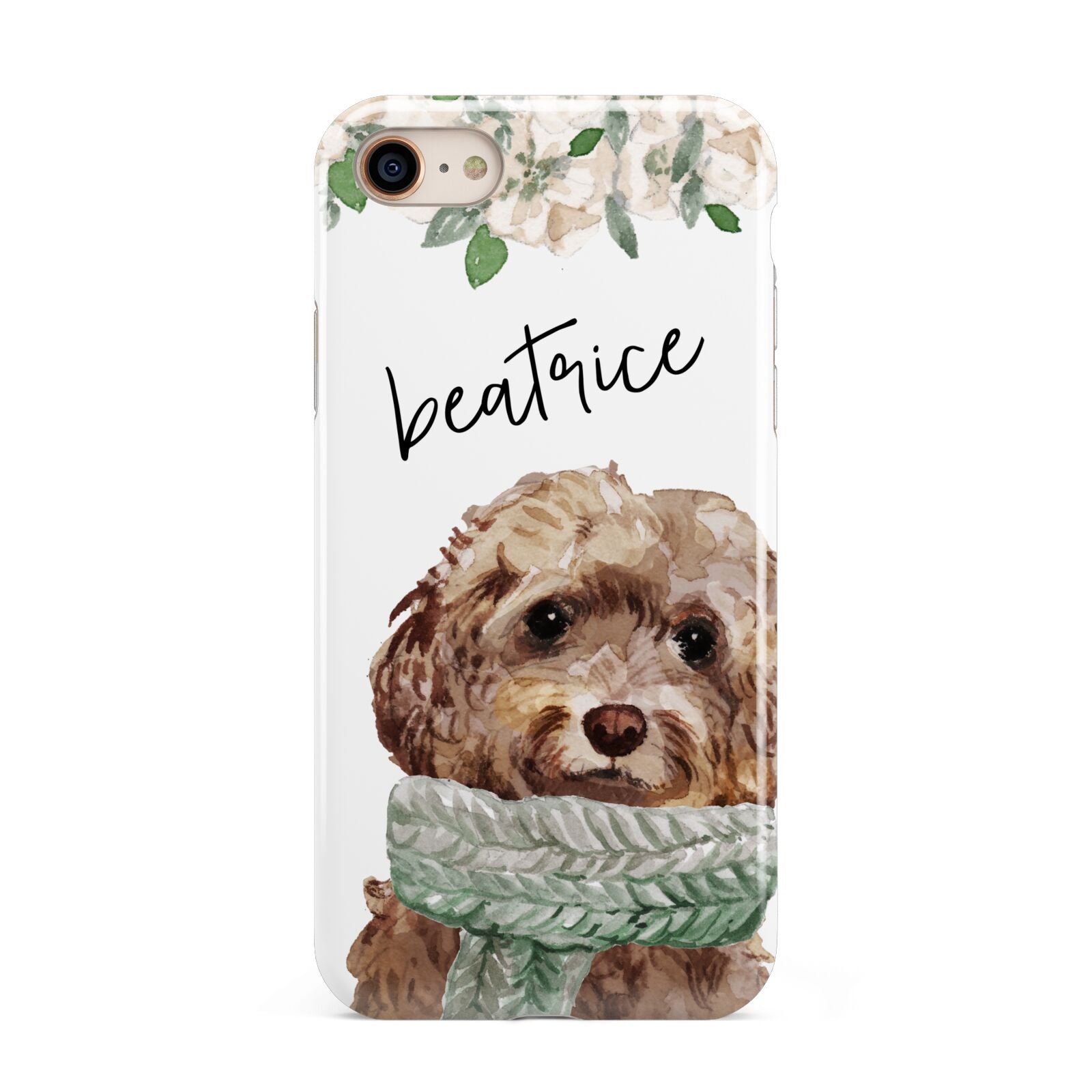 Personalised Cockapoo Dog iPhone 8 3D Tough Case on Gold Phone