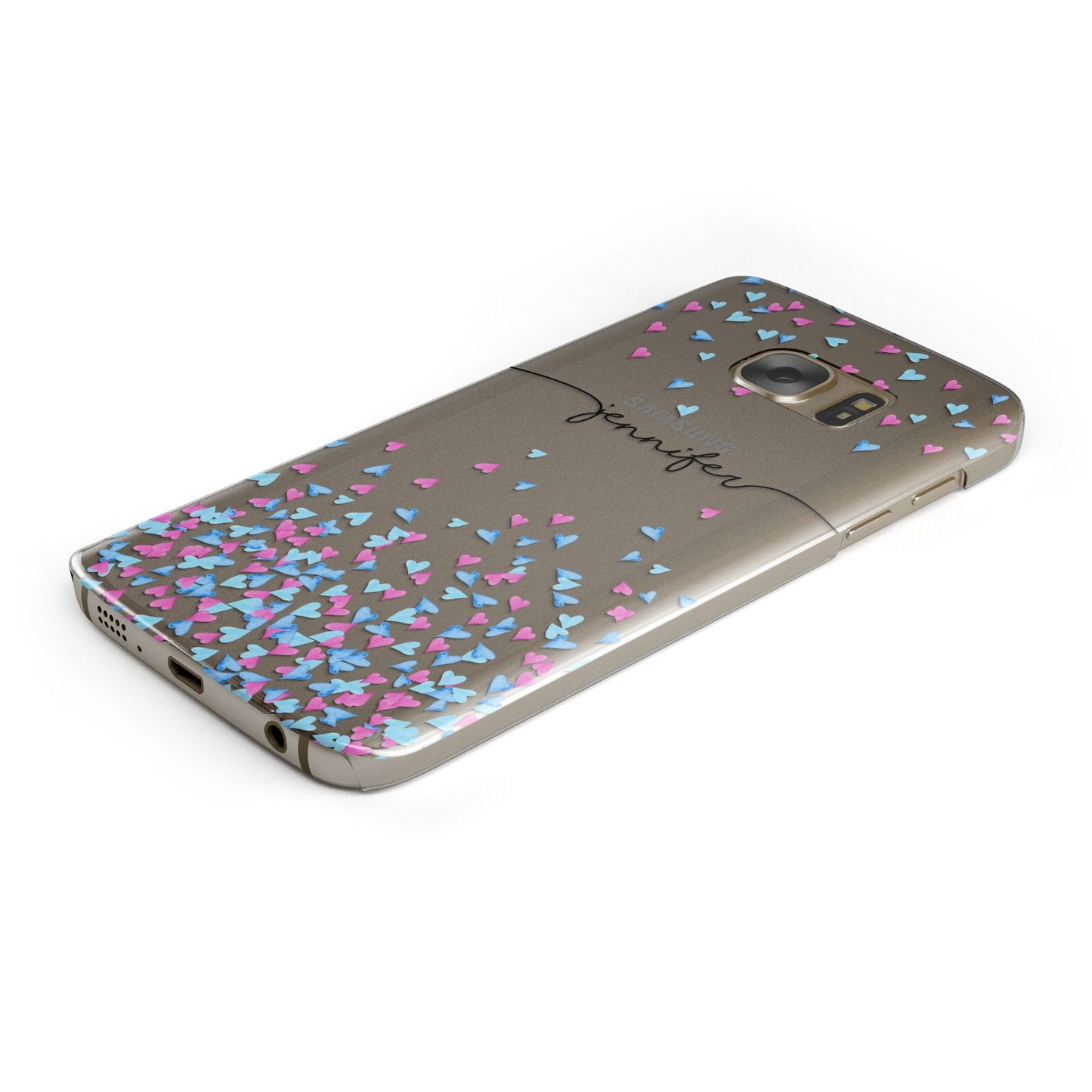 Personalised Confetti Hearts Protective Samsung Galaxy Case Angled Image