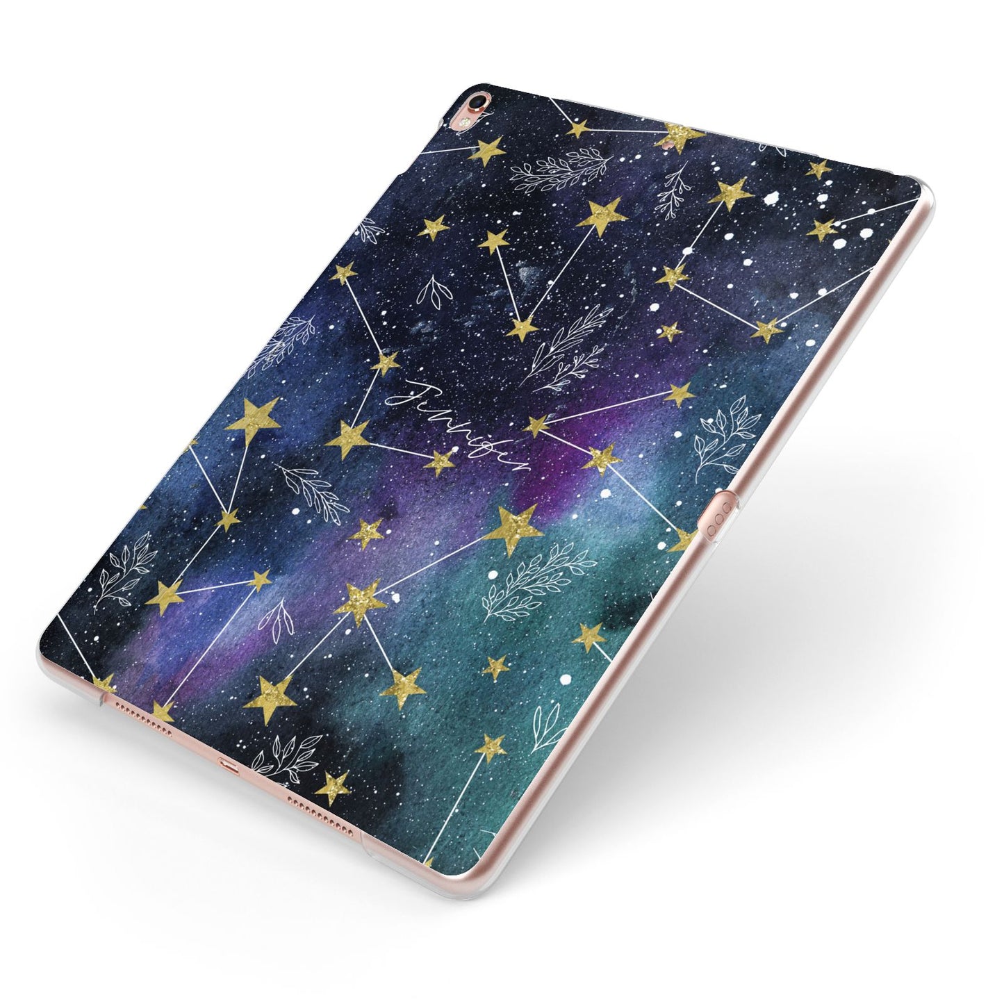 Personalised Constellation Apple iPad Case on Rose Gold iPad Side View