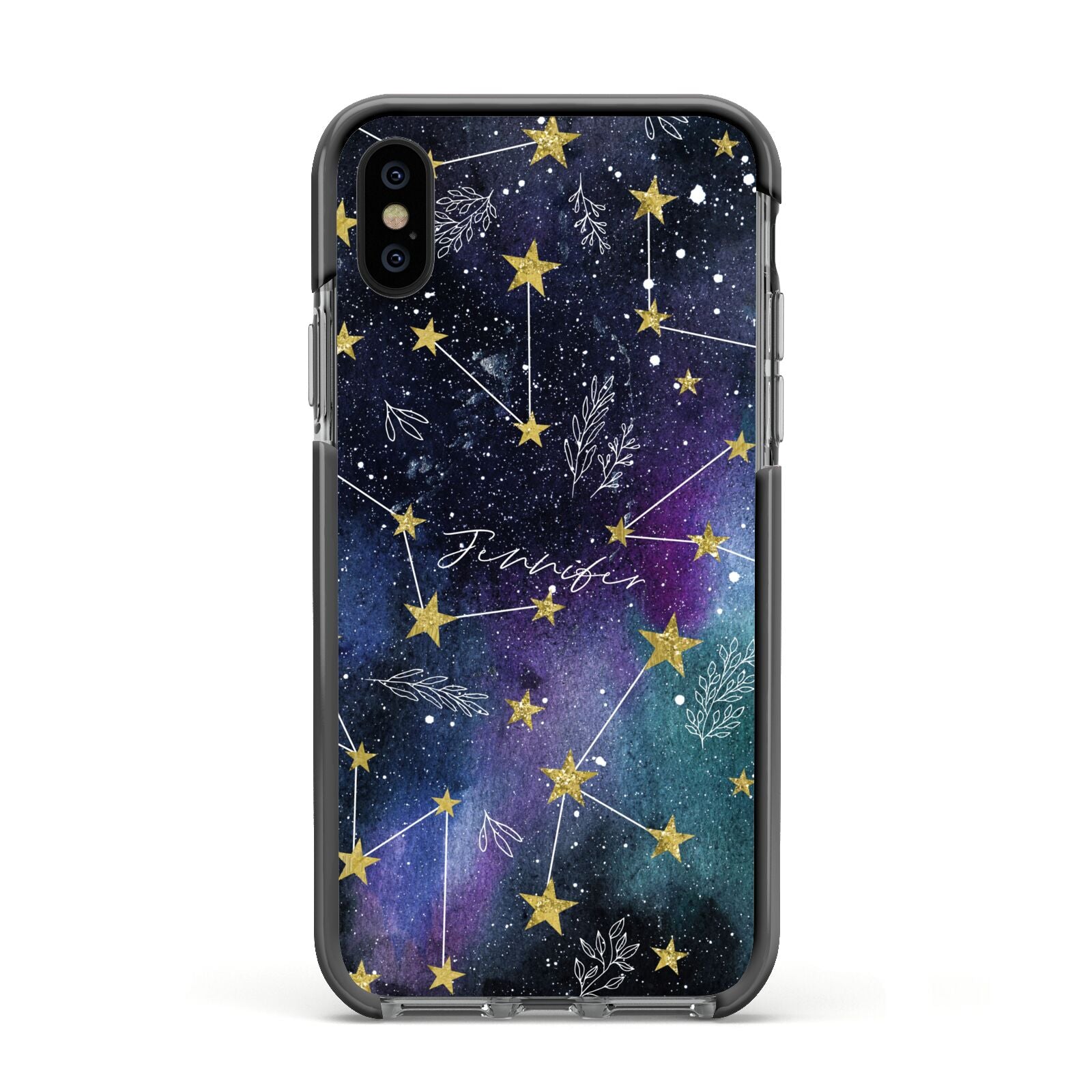 Personalised Constellation Apple iPhone Xs Impact Case Black Edge on Black Phone