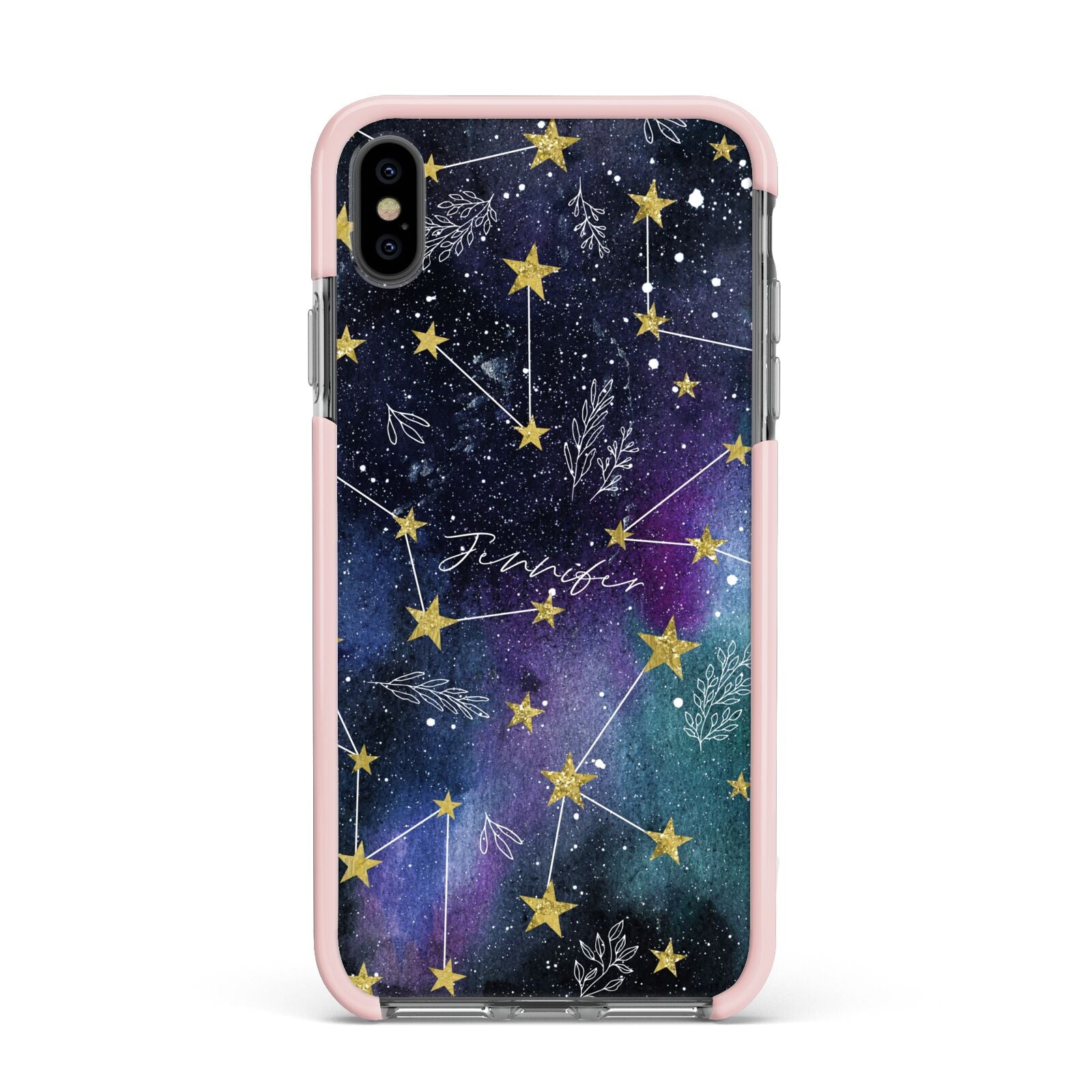 Personalised Constellation Apple iPhone Xs Max Impact Case Pink Edge on Black Phone