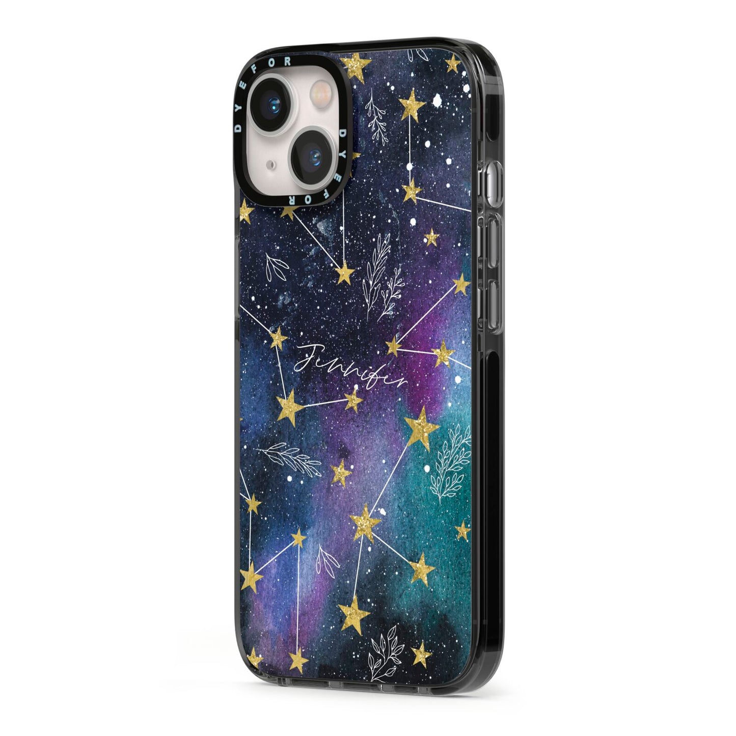 Personalised Constellation iPhone 13 Black Impact Case Side Angle on Silver phone