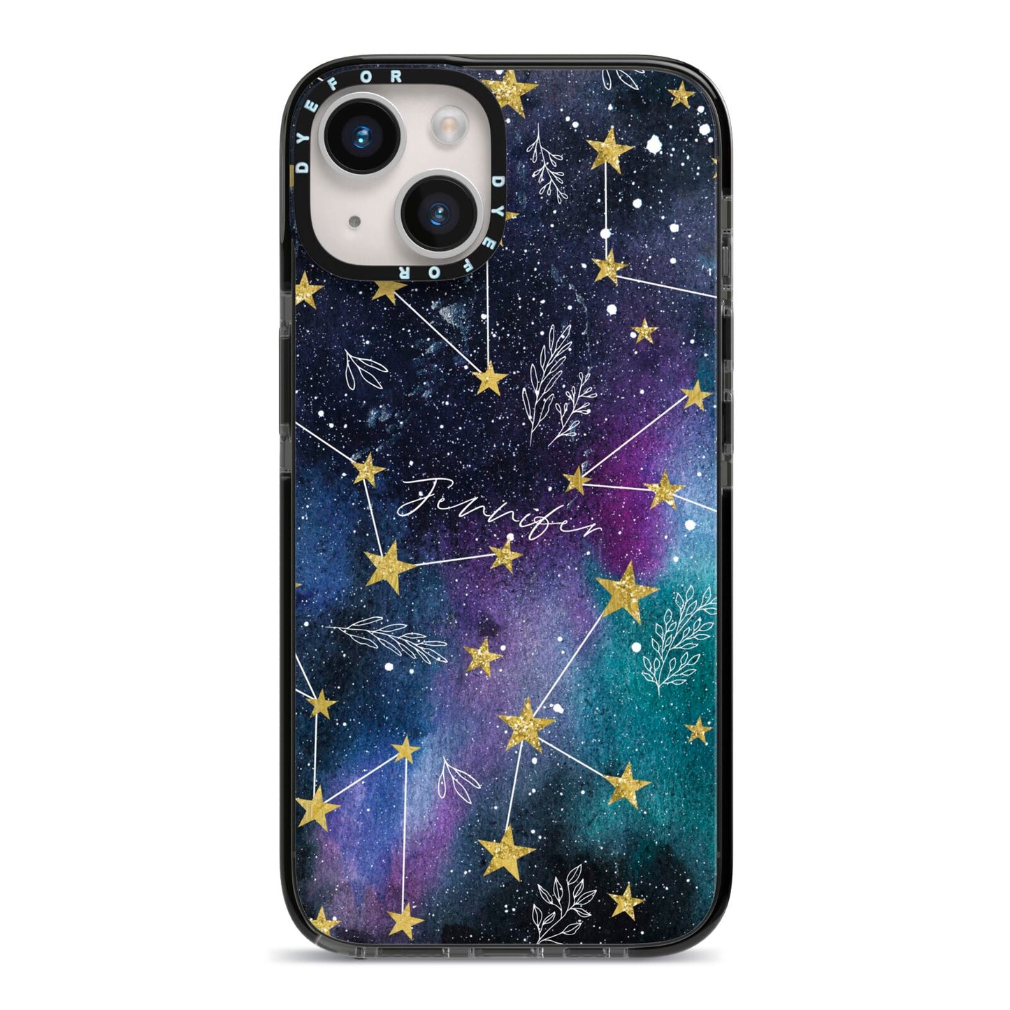 Personalised Constellation iPhone 14 Black Impact Case on Silver phone