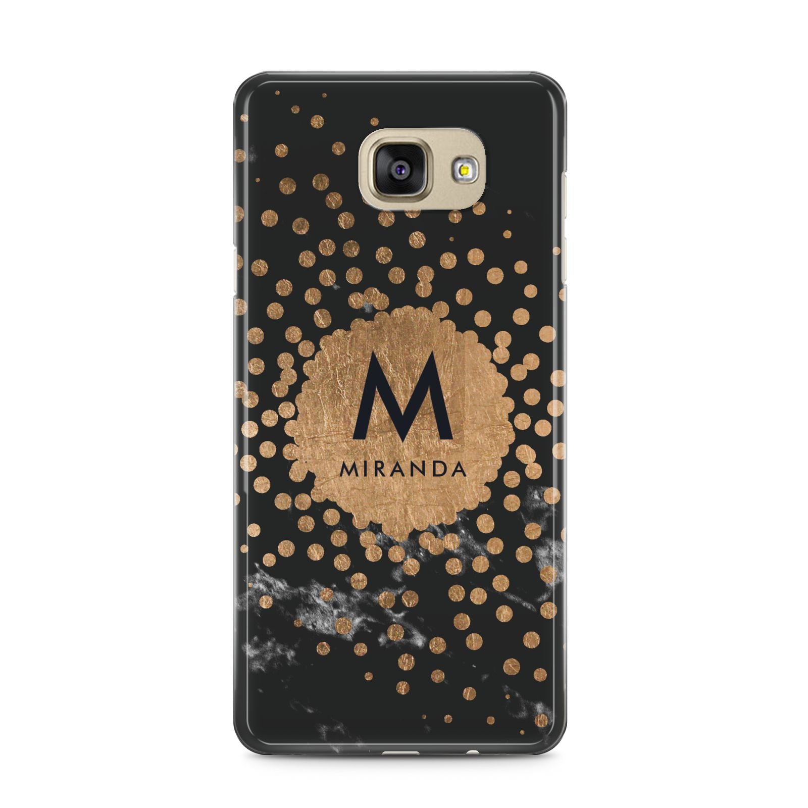 Personalised Copper Black Marble With Name Samsung Galaxy A5 2016 Case on gold phone