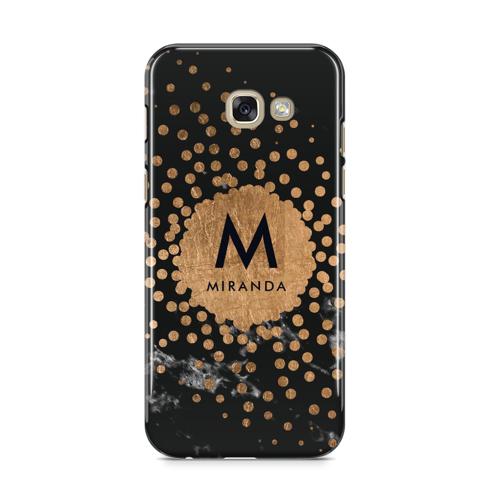 Personalised Copper Black Marble With Name Samsung Galaxy A5 2017 Case on gold phone