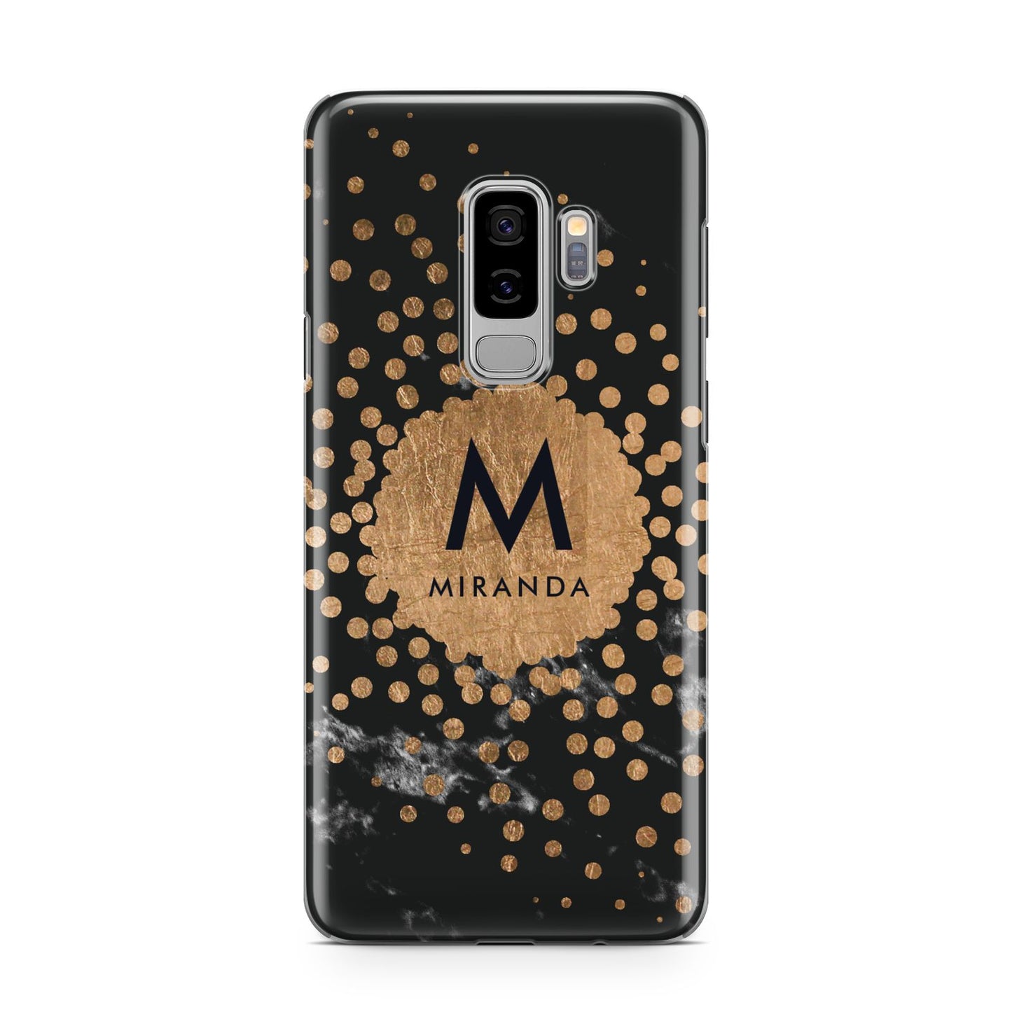 Personalised Copper Black Marble With Name Samsung Galaxy S9 Plus Case on Silver phone