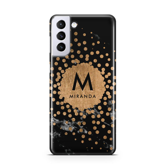 Personalised Copper Black Marble With Name Samsung S21 Plus Phone Case